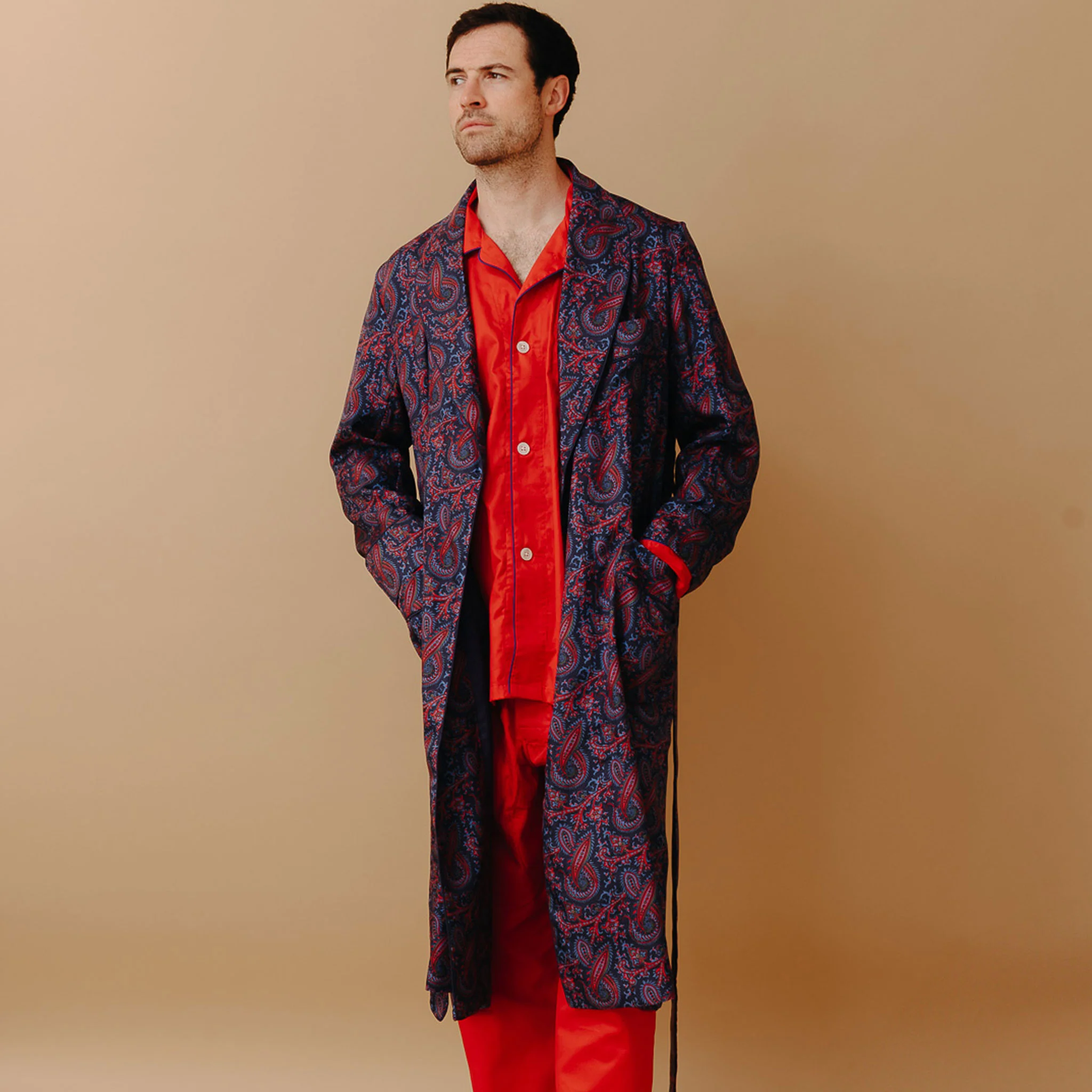 Men's Fine Twill Cotton Pyjamas in Cardinal Red - Image 2