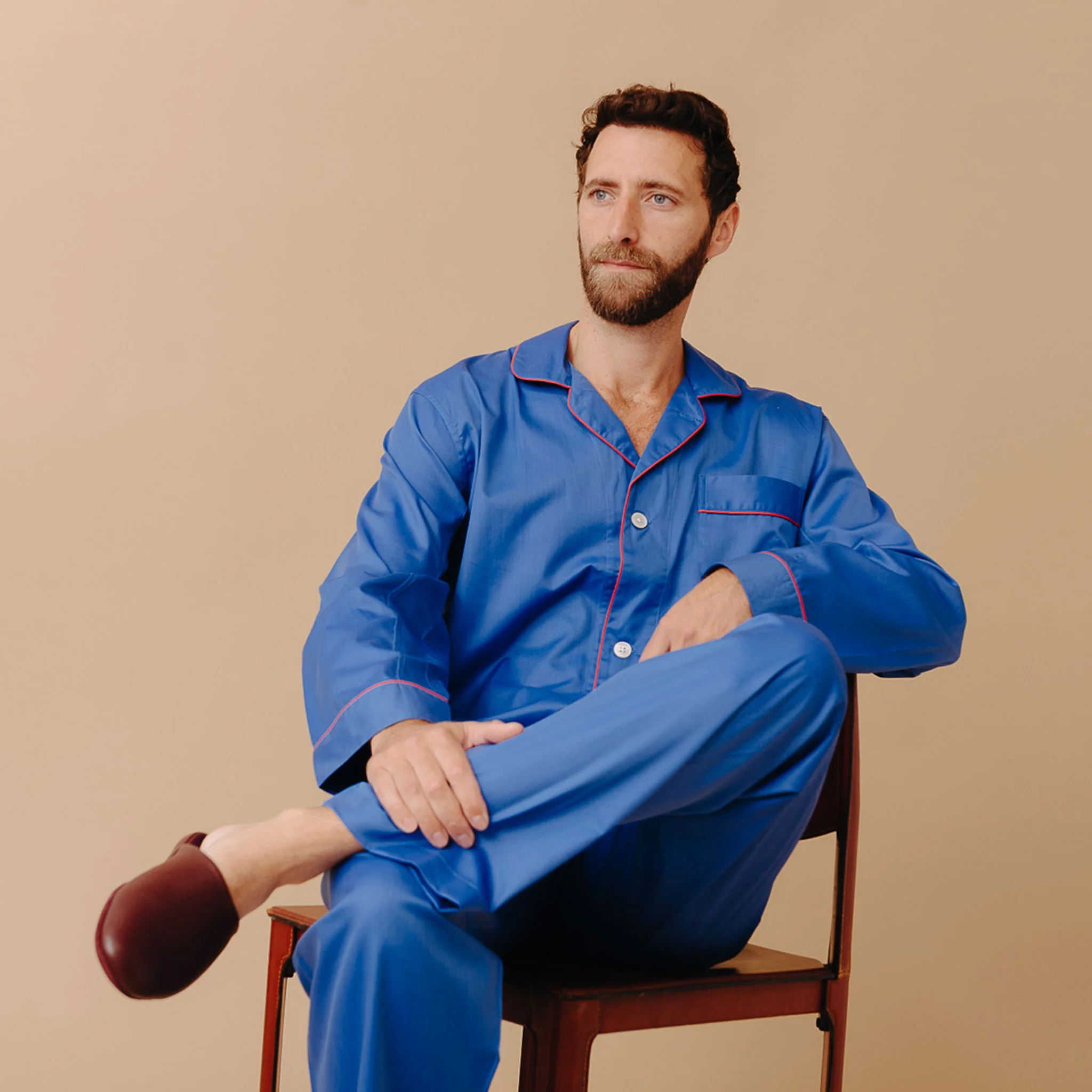 Men's Fine Twill Cotton Pyjamas in Royal Blue - Image 2