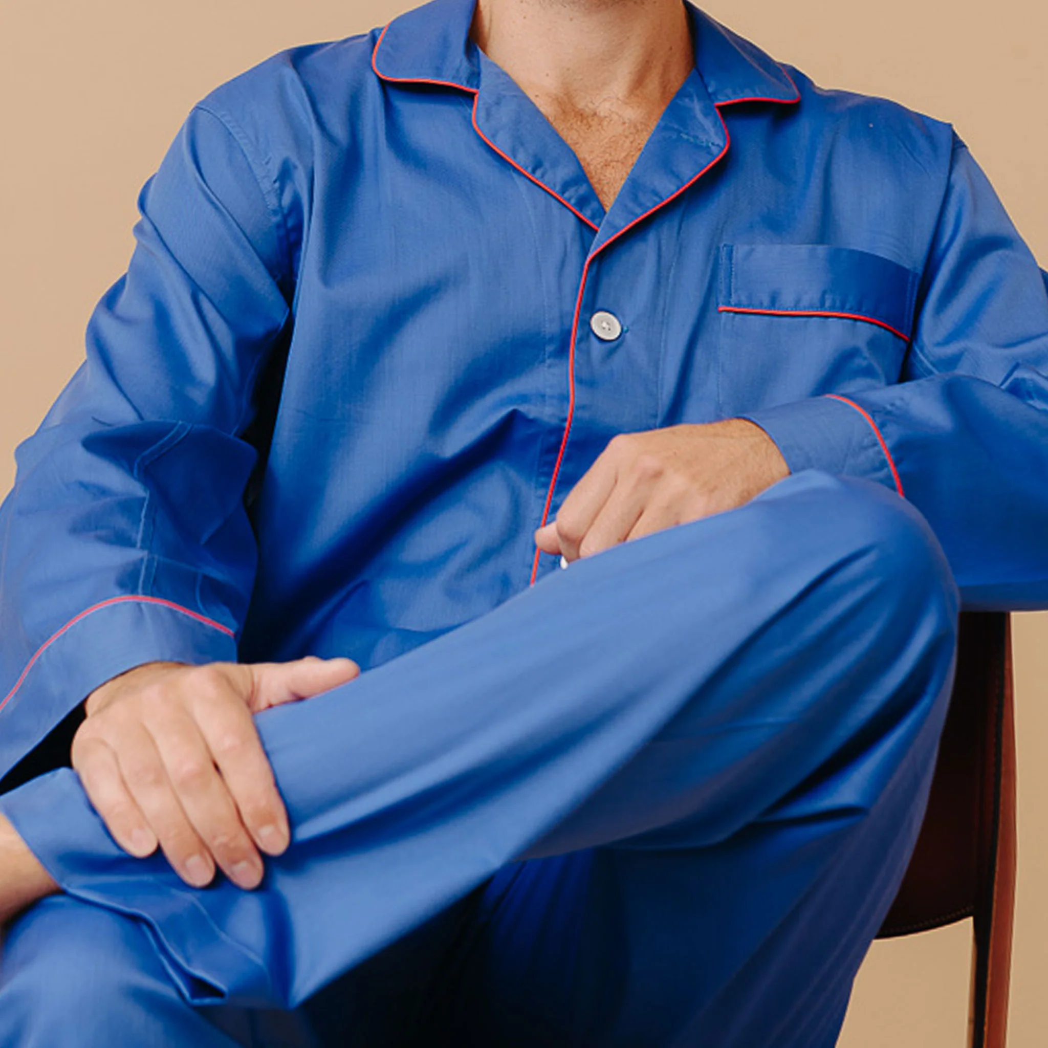 Men's Fine Twill Cotton Pyjamas in Royal Blue - Image 5