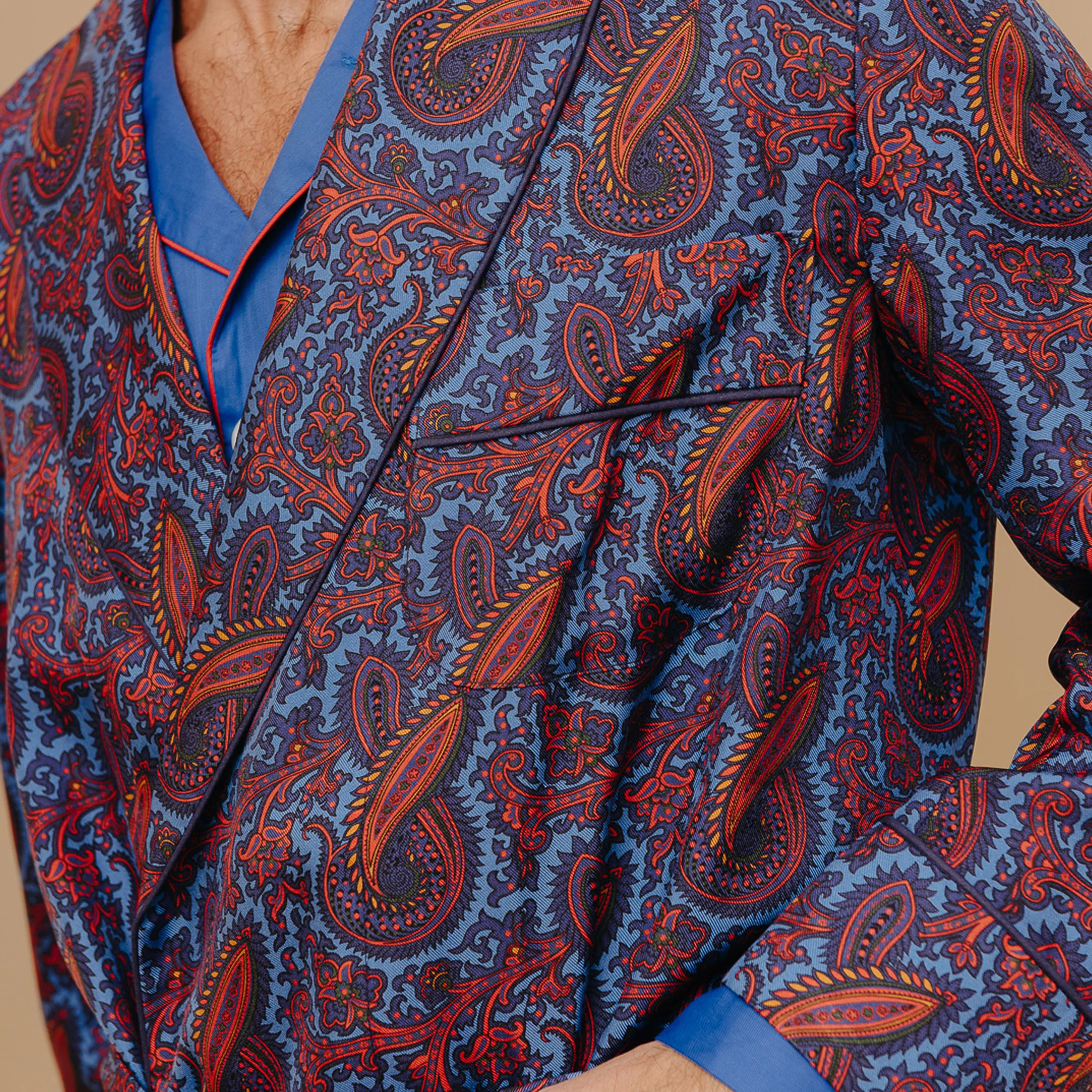 Men's Fine Twill Cotton Pyjamas in Royal Blue - Image 6
