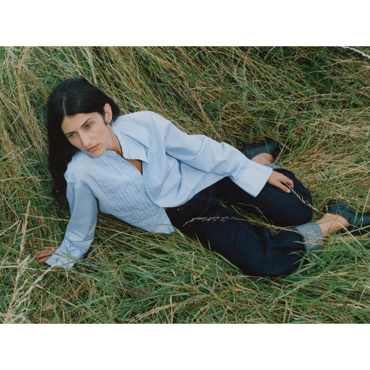 Frank End on End Pleated Shirt in Sky Blue - Image 4