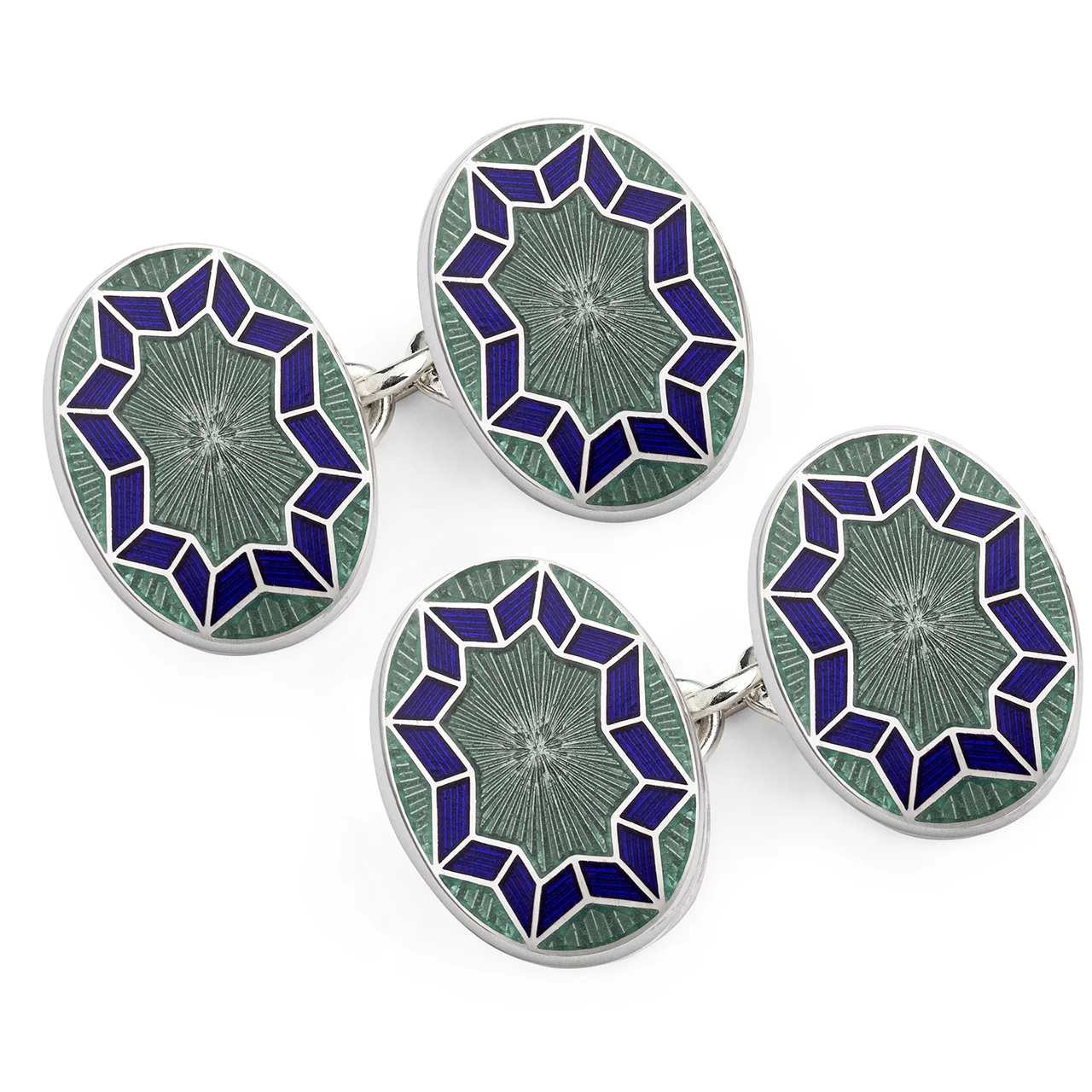 Funky Star Silver Cloisonne Chain Cufflinks in Grey