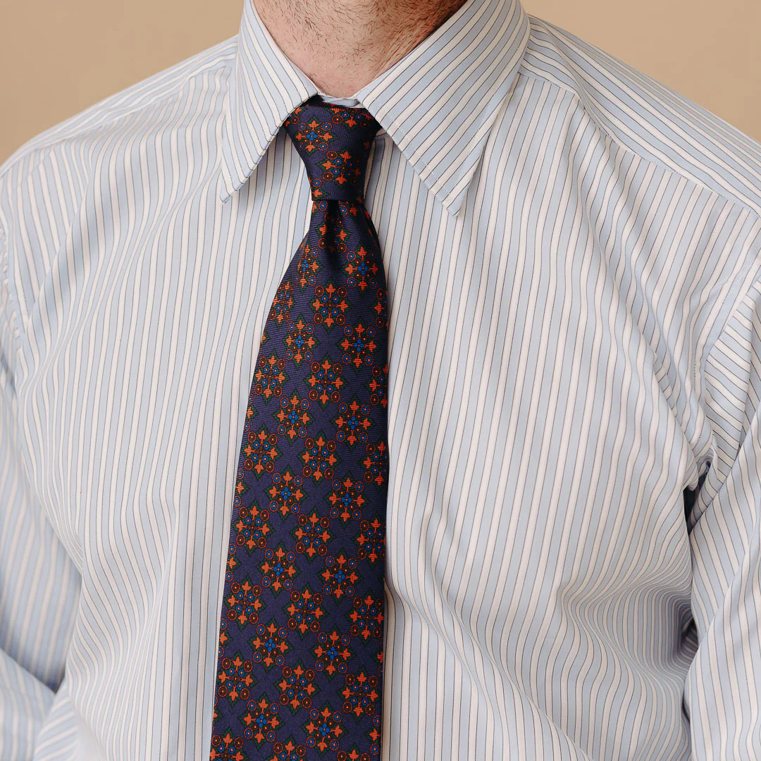 Geometric Motif Madder Silk Tie in Chestnut - Image 3
