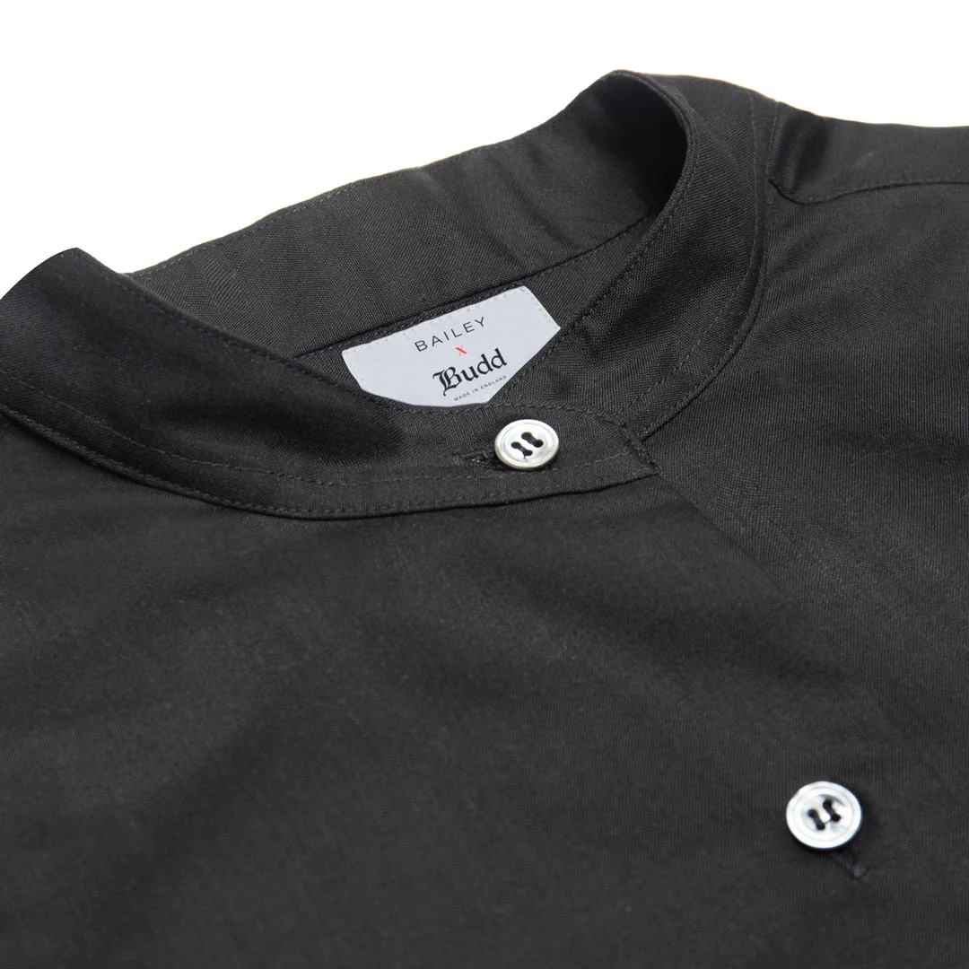 George Plain Silk Neck Band Dress Shirt in Black - Image 5