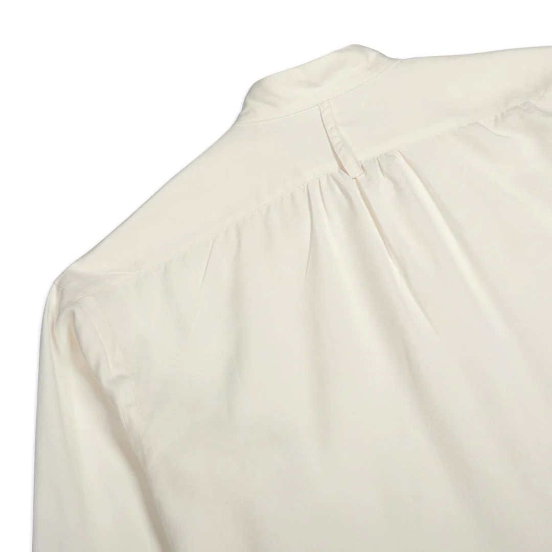 George Plain Silk Neck Band Dress Shirt in Cream - Image 5