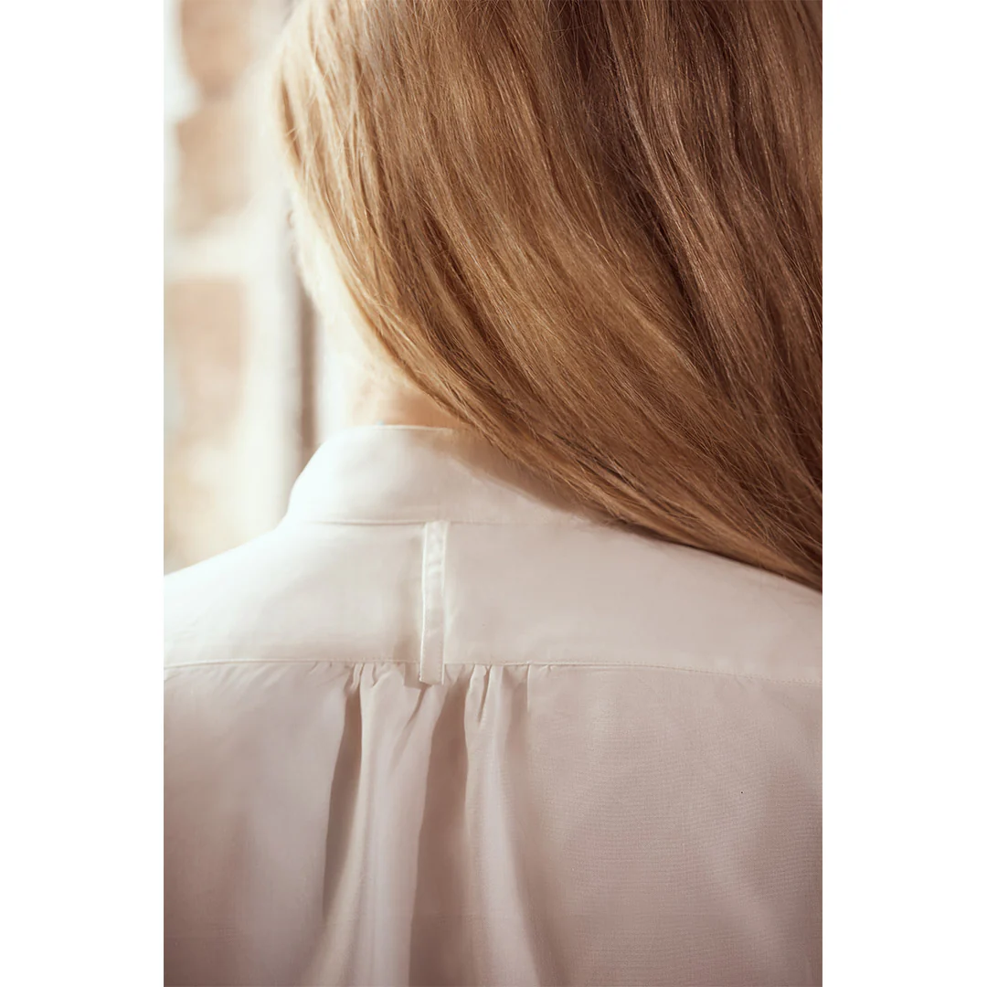 George Plain Silk Neck Band Dress Shirt in Cream - Image 7