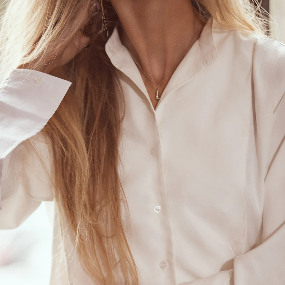 George Plain Silk Neck Band Dress Shirt in Cream - Image 8
