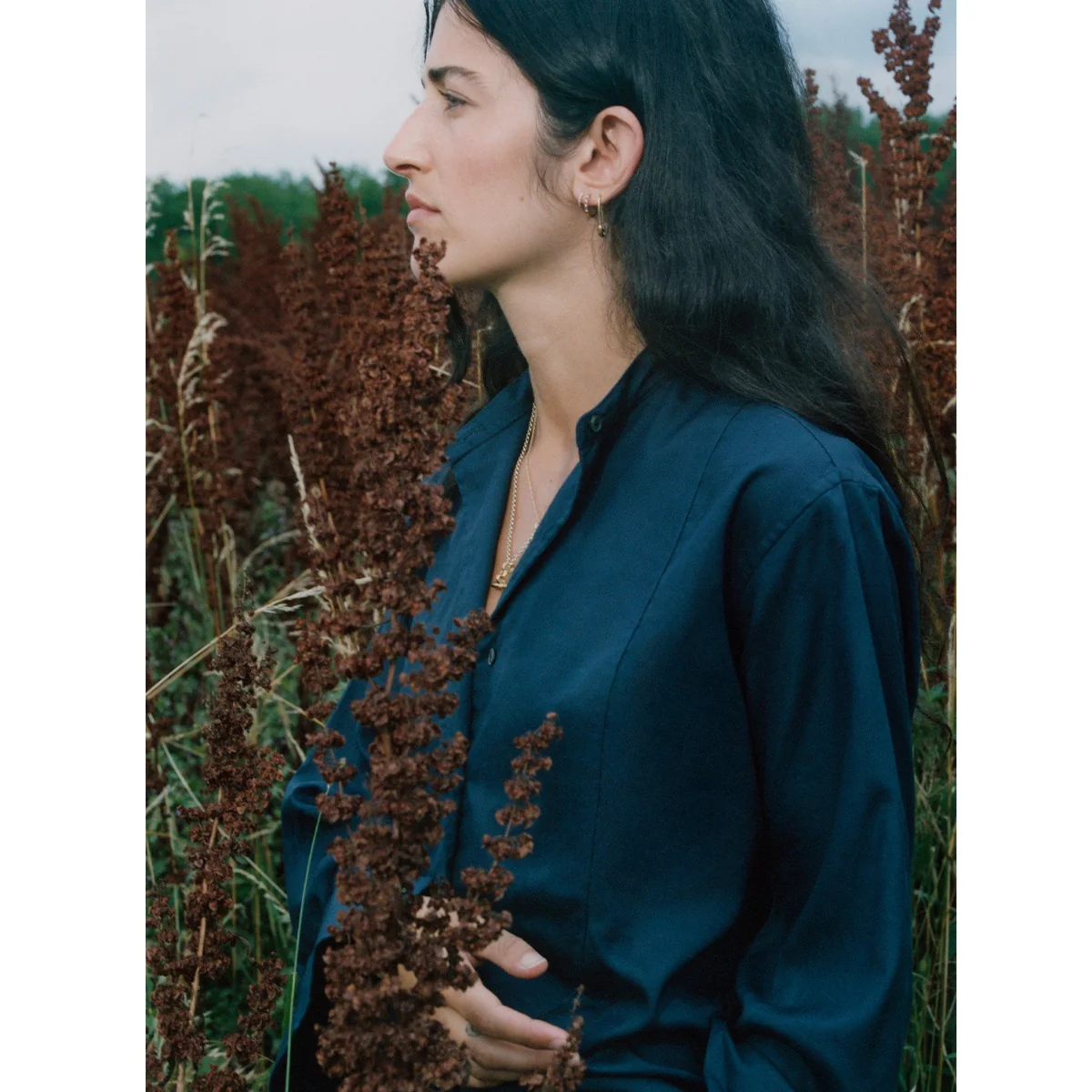 George Plain Silk Neck Band Dress Shirt in Navy - Image 5