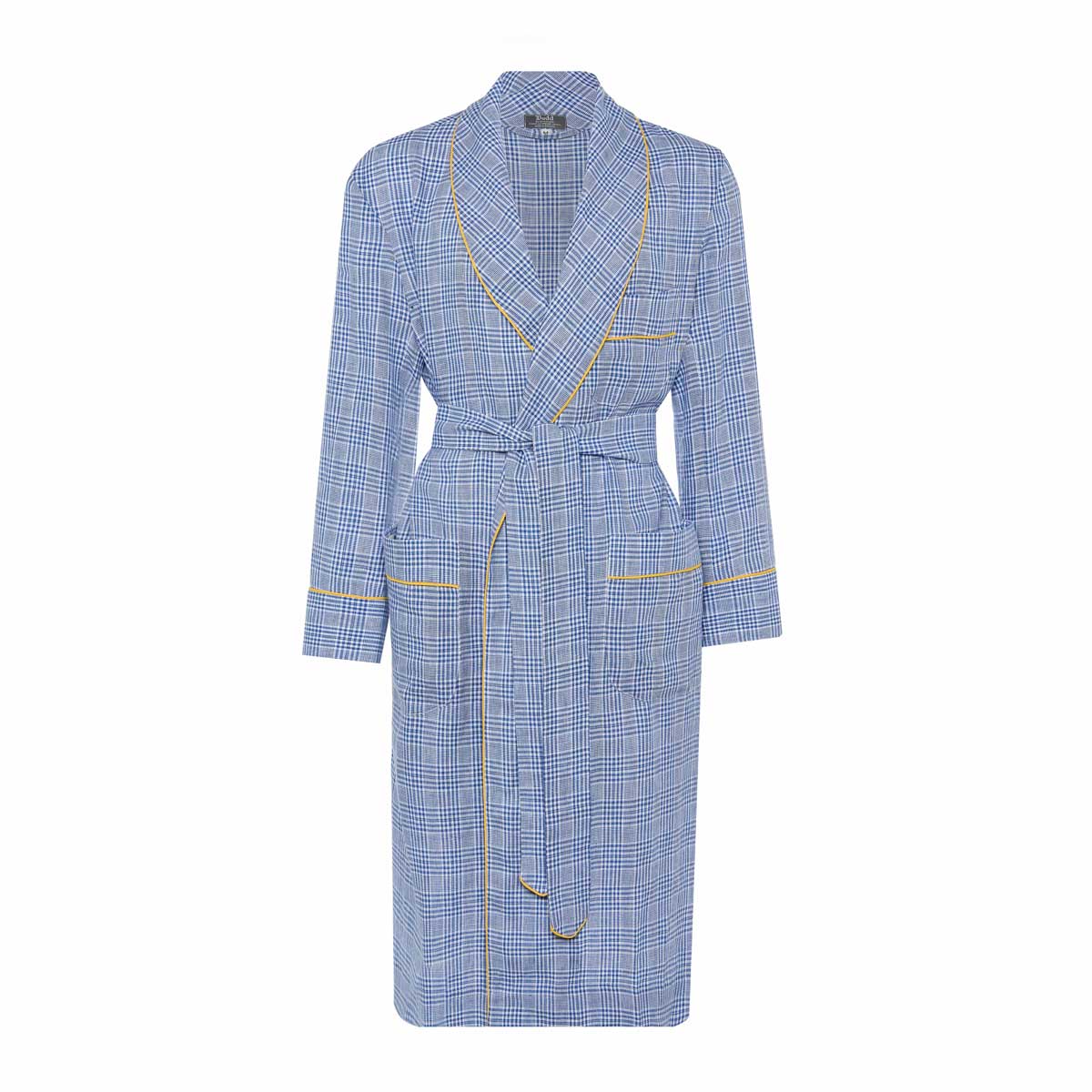 Glen Check Linen Dressing Gown in Royal Blue