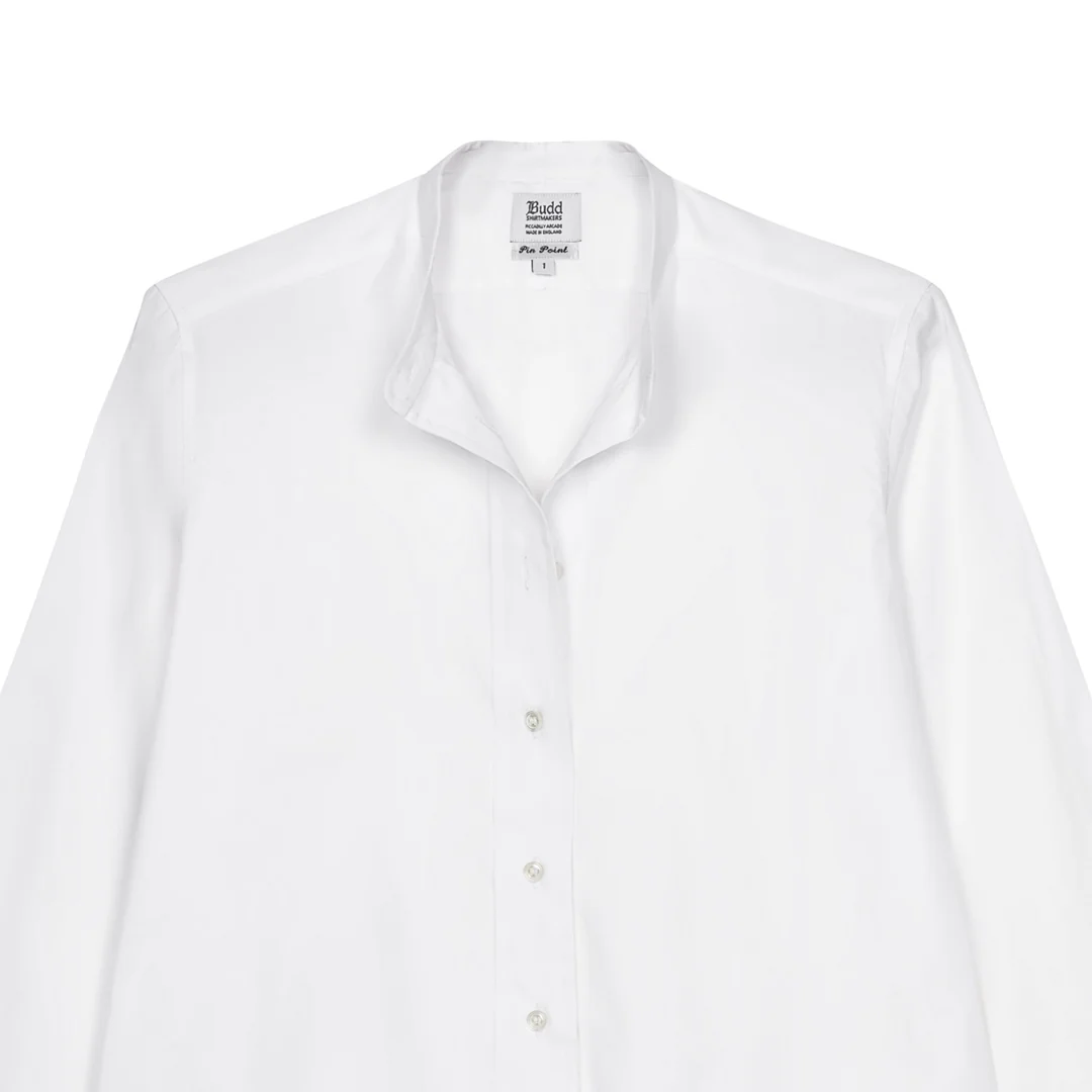 Grandad Pinpoint Button Cuff Shirt in White - Image 2