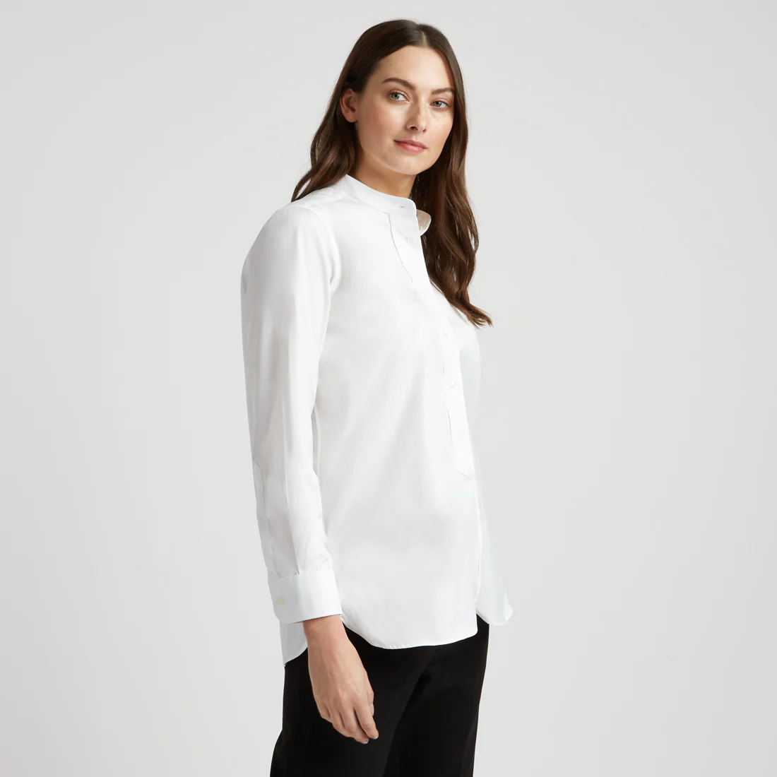 Grandad Pinpoint Button Cuff Shirt in White - Image 5