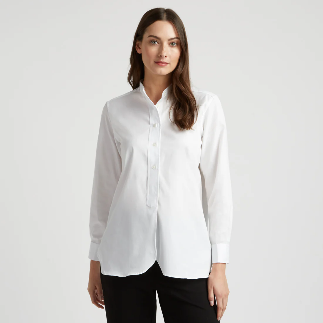 Grandad Pinpoint Button Cuff Shirt in White - Image 6