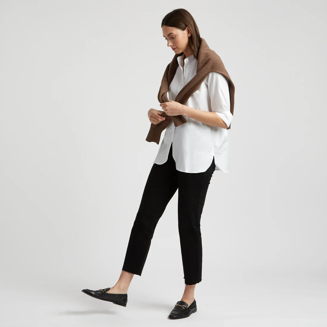 Grandad Pinpoint Button Cuff Shirt in White - Image 8