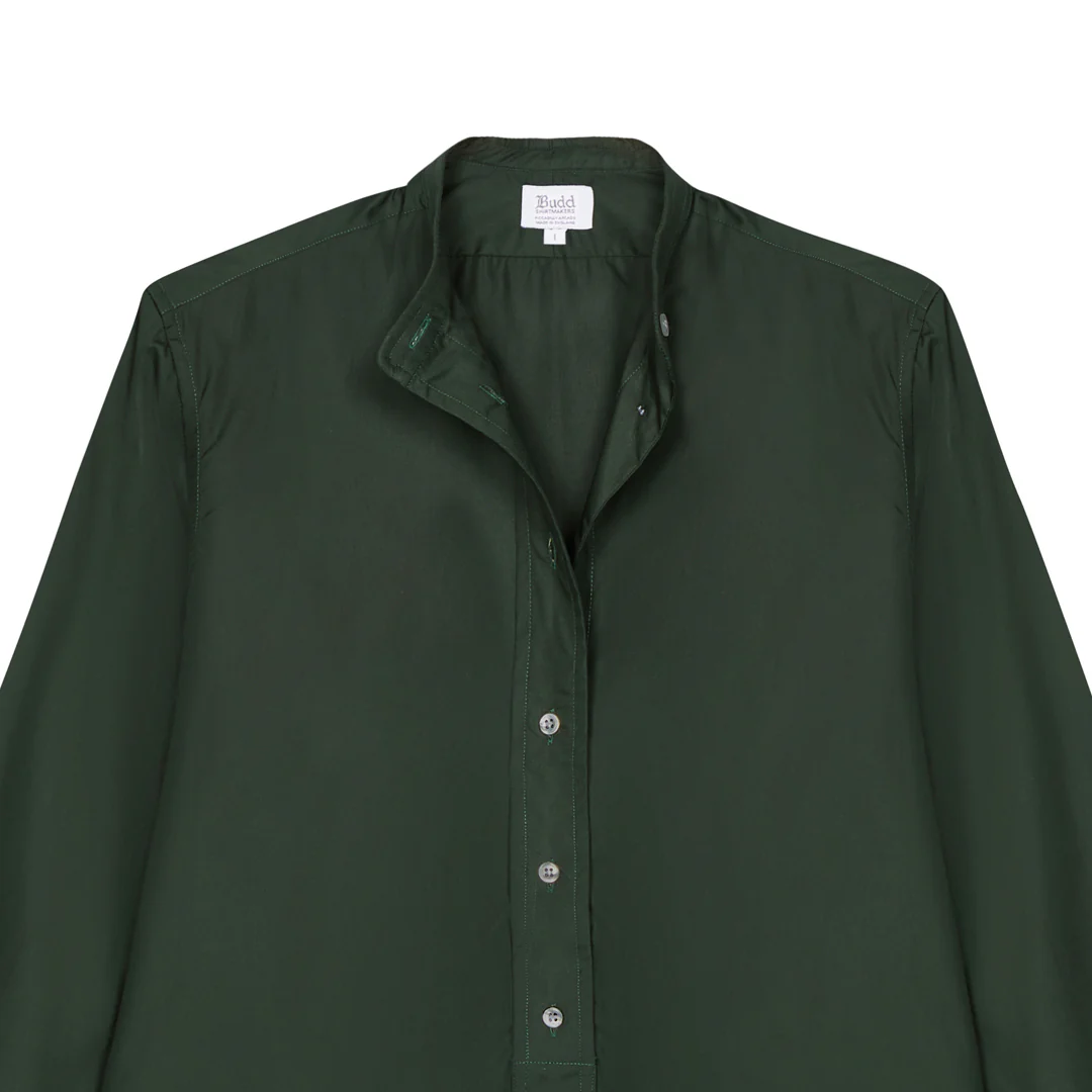 Grandad Superpoplin Button Cuff Shirt in Forest Green - Image 2