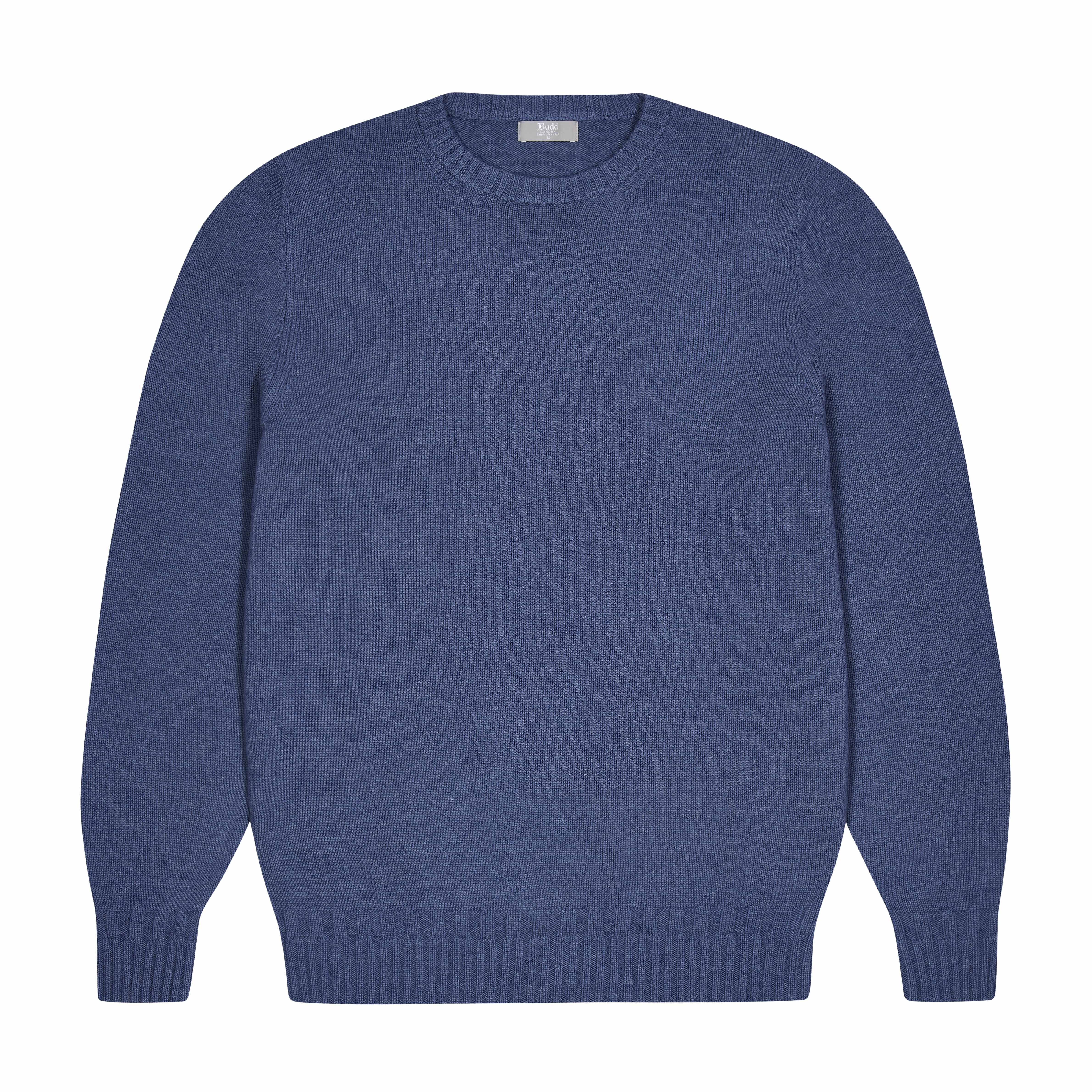 Hayle Cotton Relaxed Knit Crew Neck Jumper in Denim Blue - Image 2