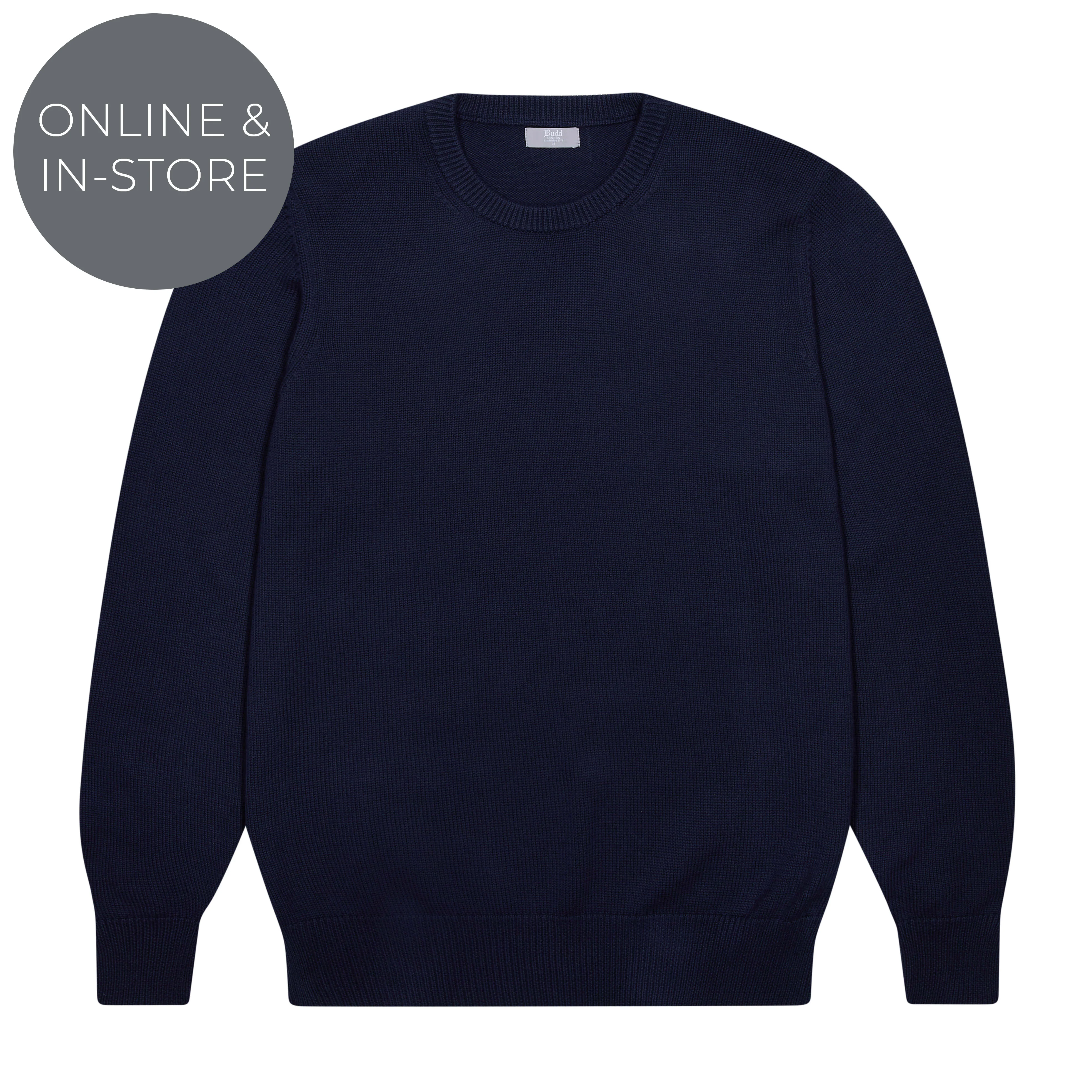 Hayle Cotton Relaxed Knit Crew Neck Jumper in Navy