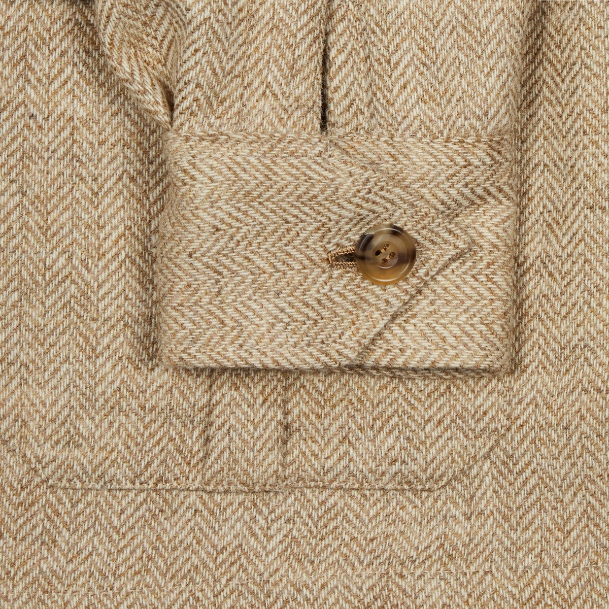 Herringbone Wool Tweed Button Cuff Safari Shirt in Natural - Image 3