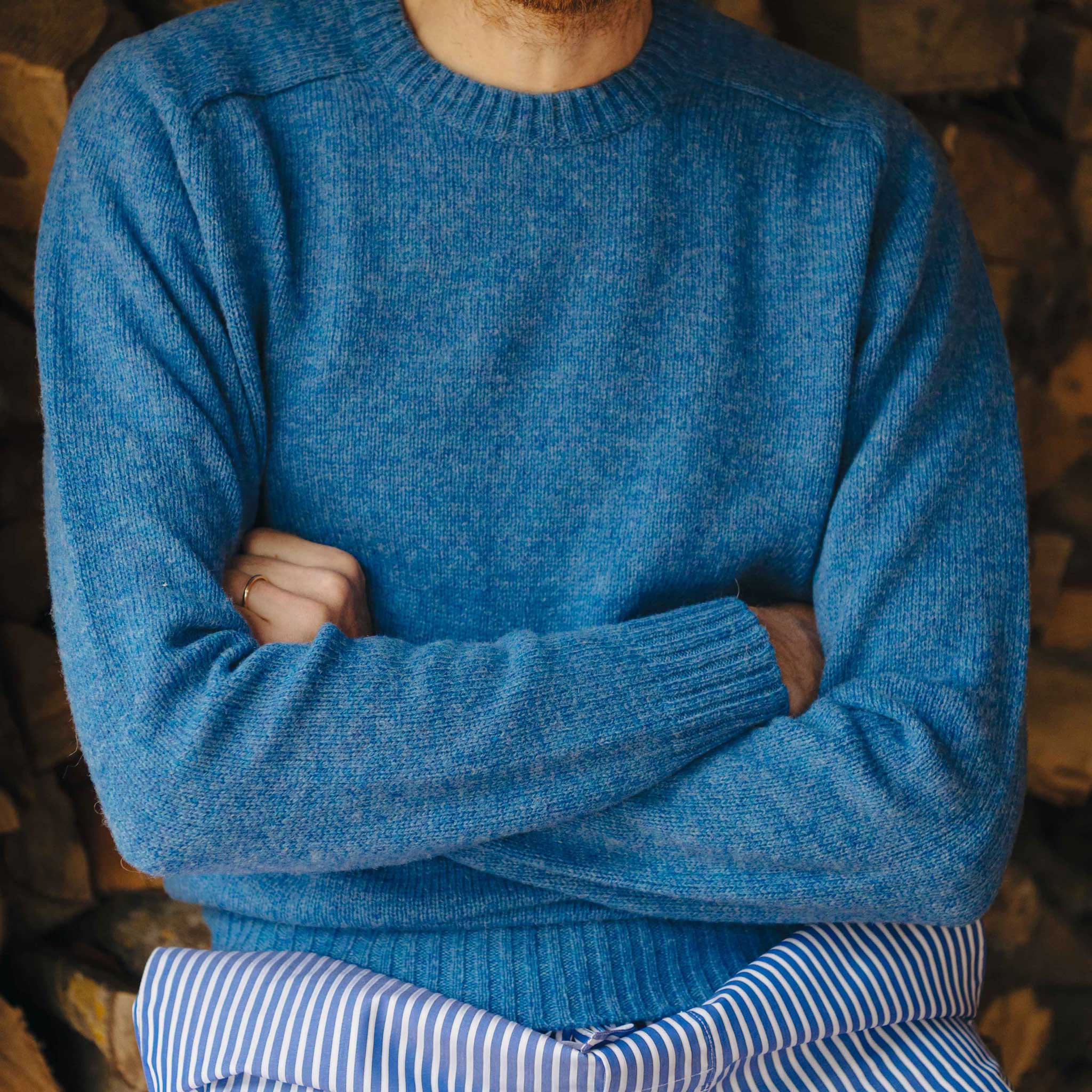 Hillswick Brushed Shetland Crew Neck Jumper in Nordic Blue - Image 6