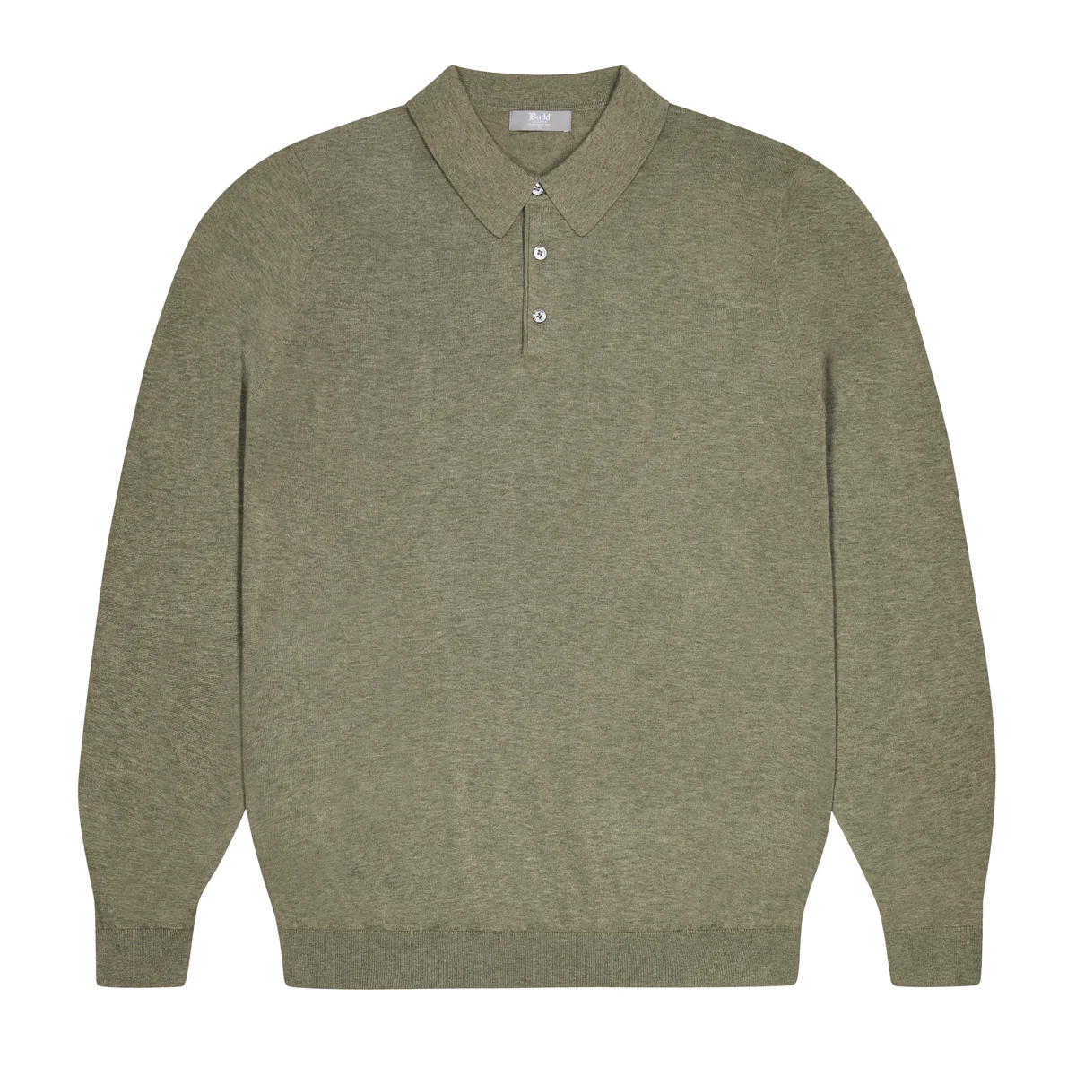 Holt Cotton Fine Knit Long Sleeve Polo Shirt in Laurel Green - Image 2