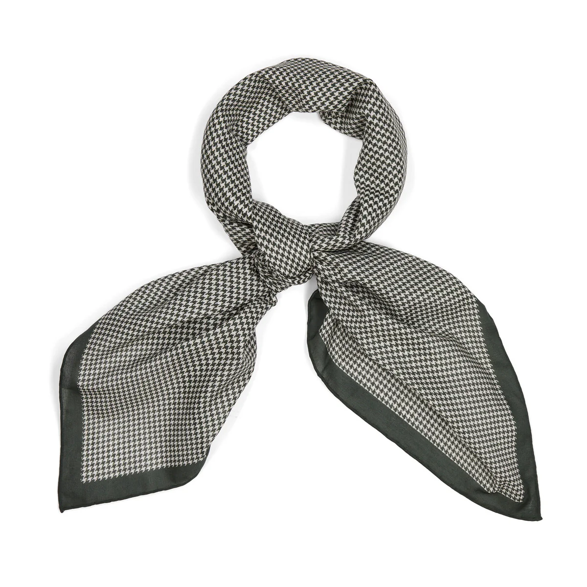 Houndstooth Cotton Lawn Neckerchief in Bottle Green - Image 2