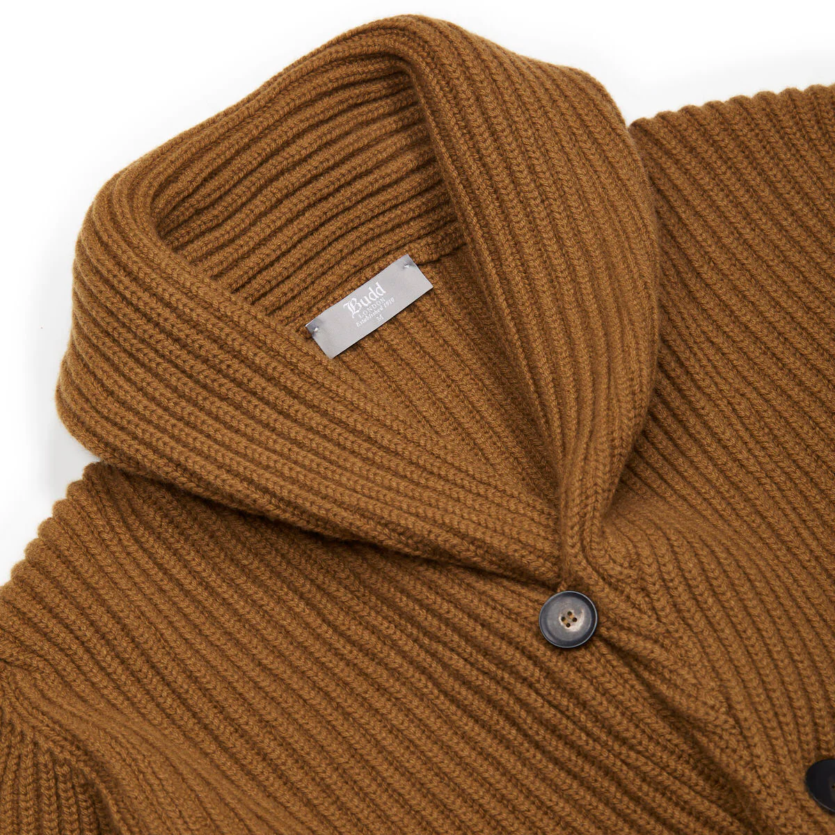 Huntley Cashmere Shawl Neck Ribbed Cardigan in Vintage Vicuna - Image 3