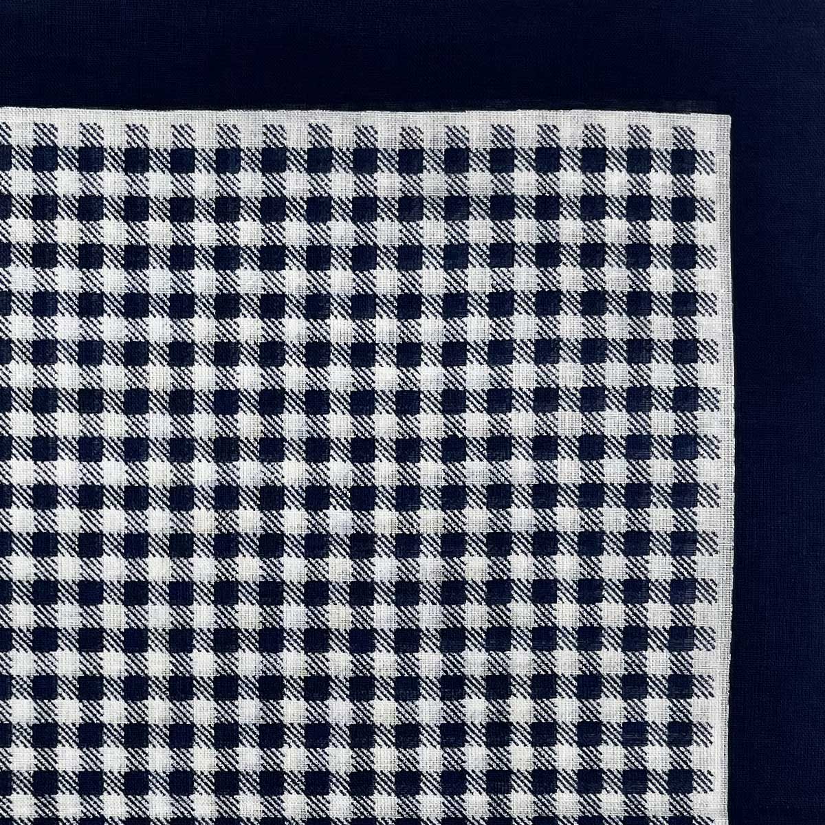 Italian Cotton Gingham Check Handkerchief in Navy - Image 2