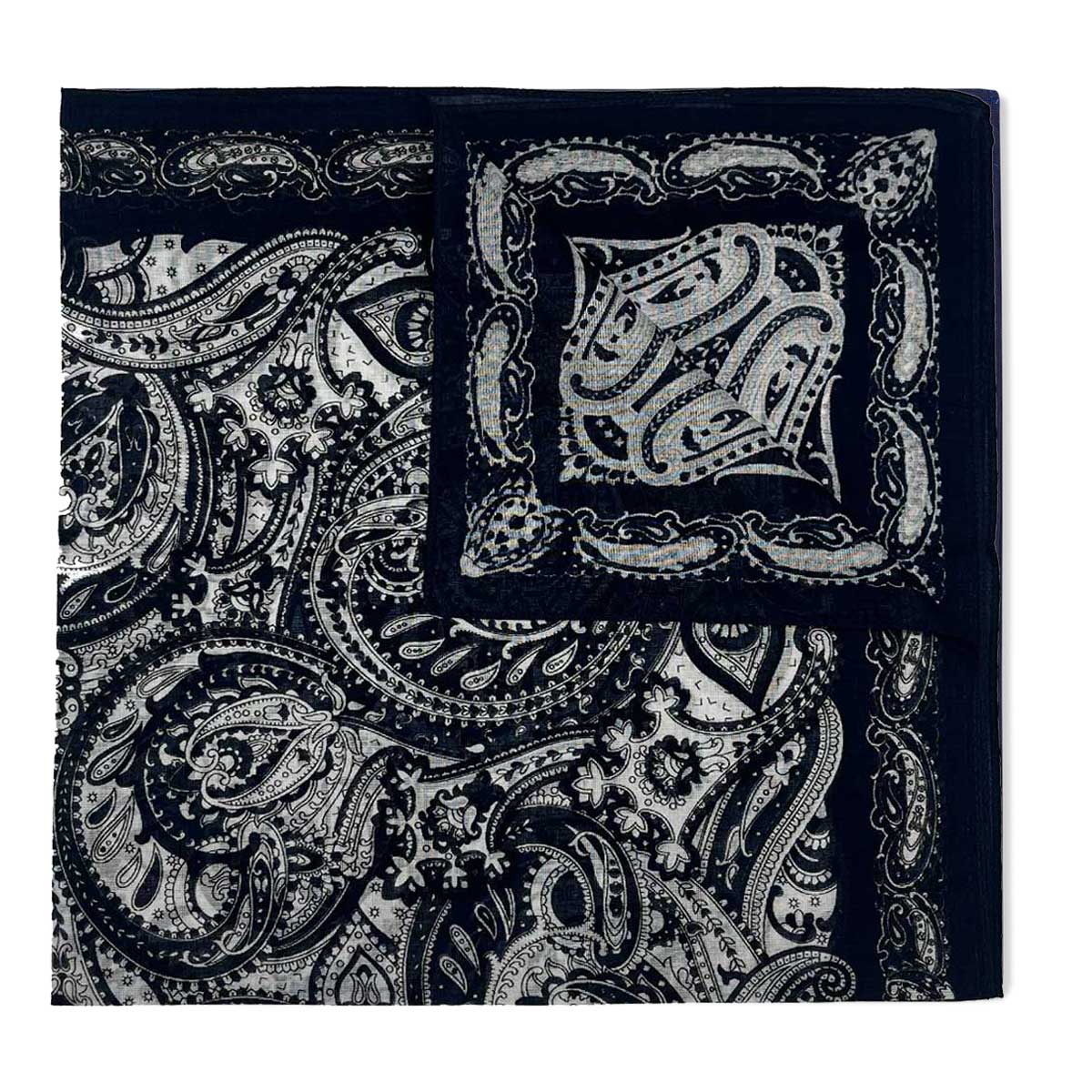 Italian Cotton Floral Paisley Handkerchief in Midnight