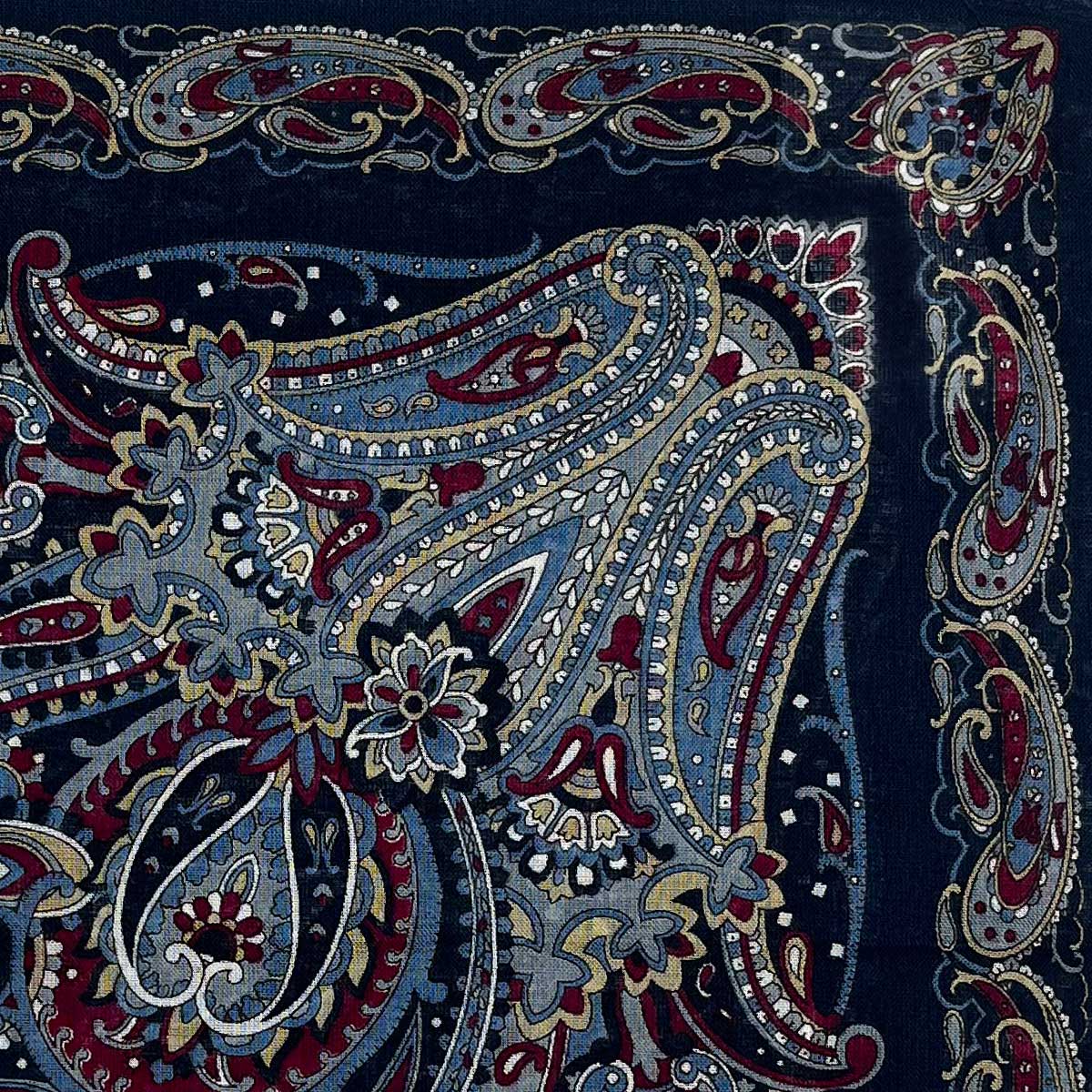 Italian Cotton Floral Paisley Handkerchief in Navy - Image 2
