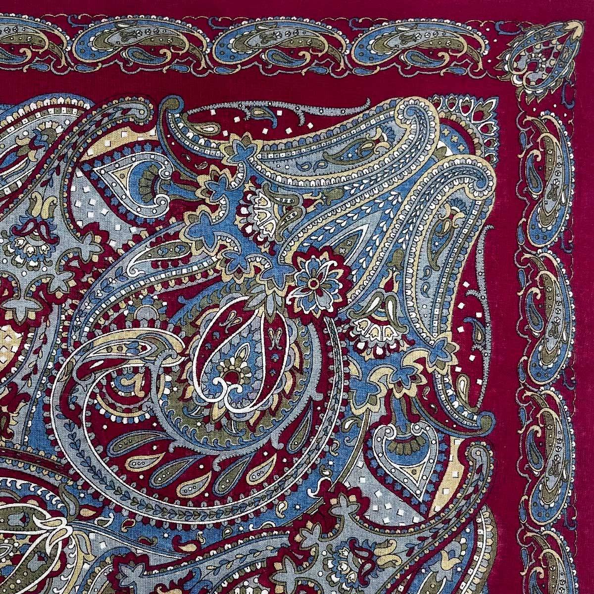 Italian Cotton Floral Paisley Handkerchief in Wine - Image 2