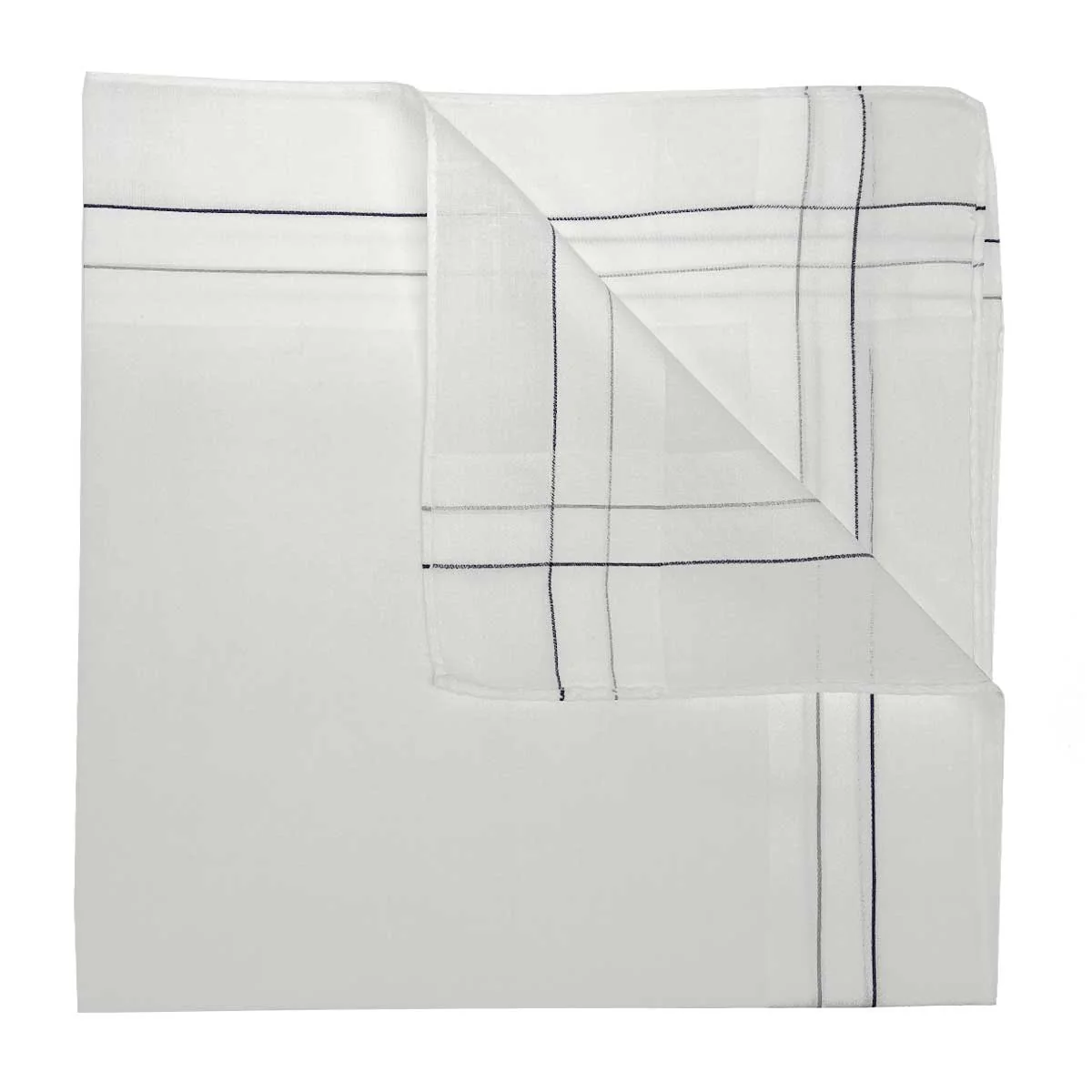 Italian Cotton Hand Stitched Border Handkerchief in Navy