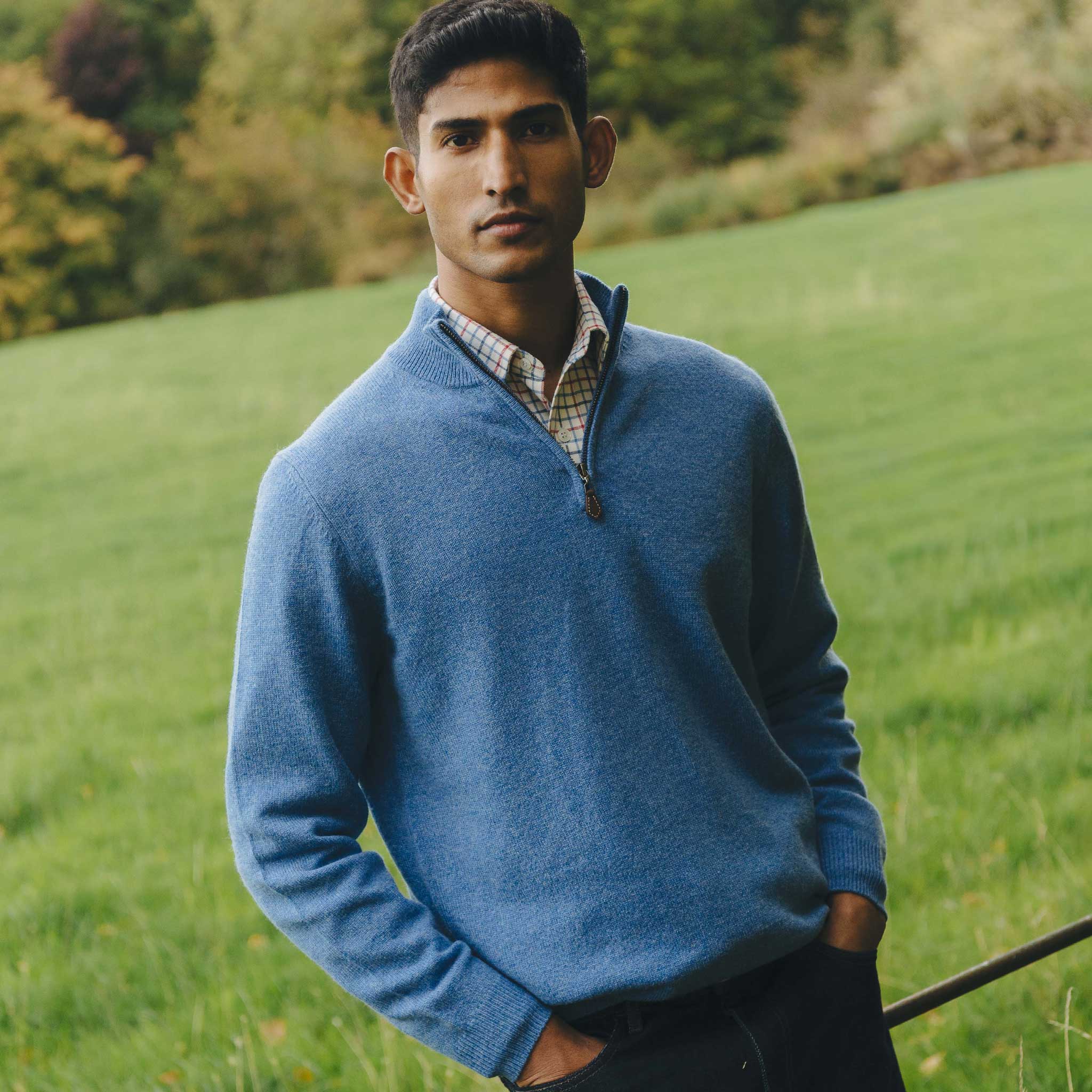 Kinloss Lambswool Quarter Zip Jumper in Heather Blue - Image 2