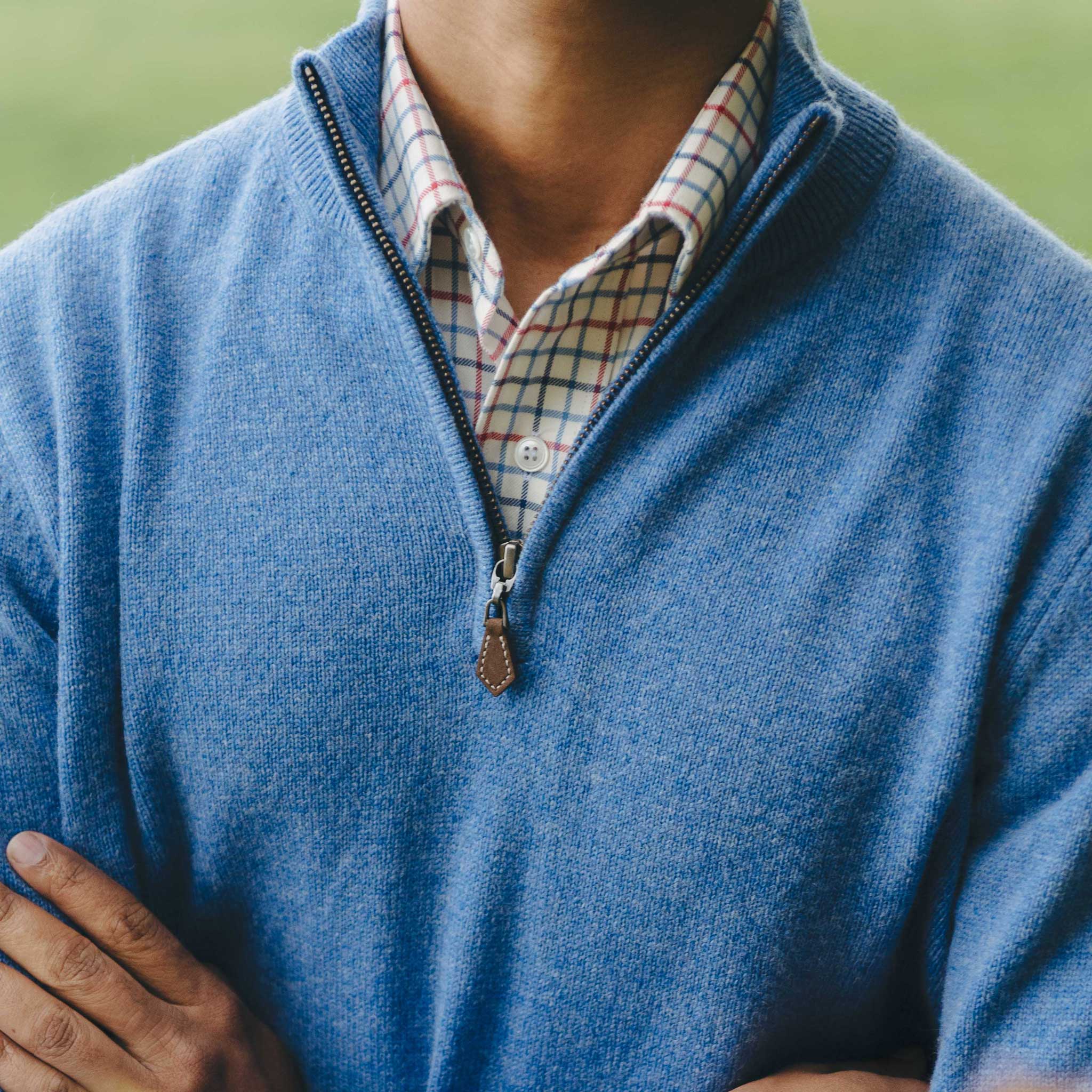 Kinloss Lambswool Quarter Zip Jumper in Heather Blue - Image 5