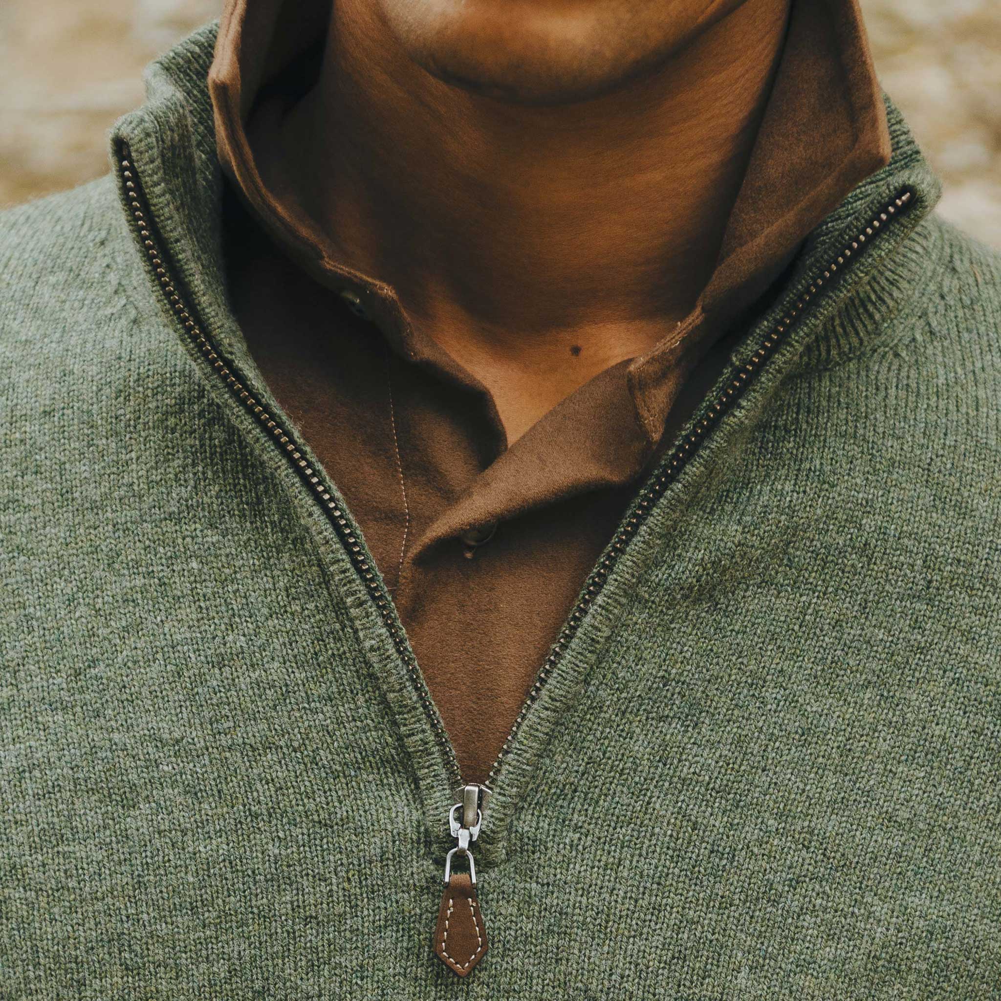 Kinloss Lambswool Quarter Zip Jumper in Tweed Green - Image 6