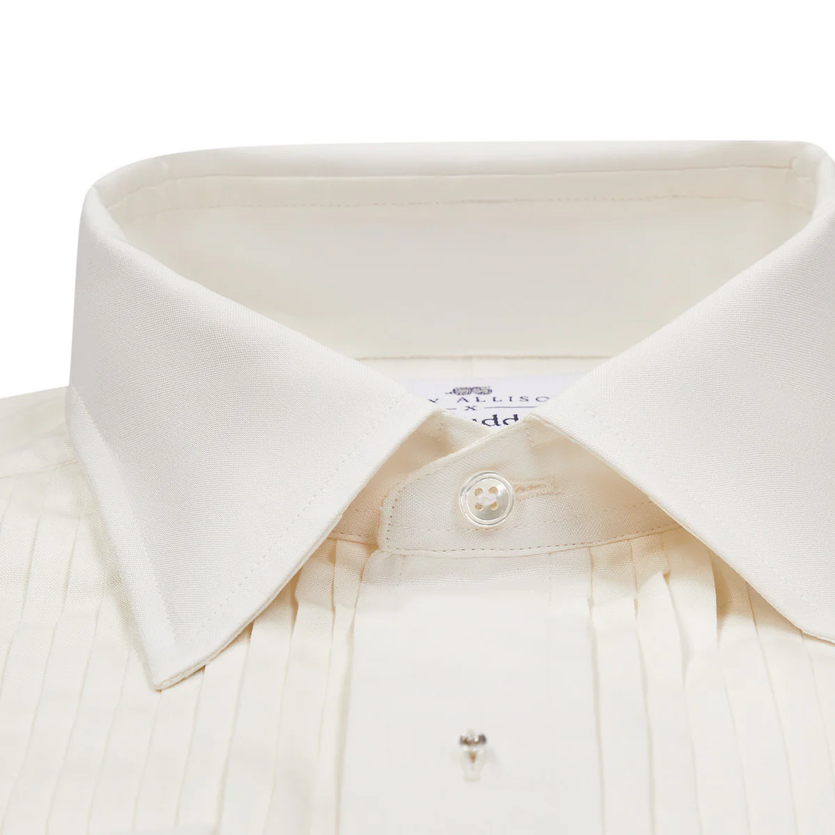 Kirby Allison x Budd Tailored Fit Hand Pleated Silk Dress Shirt in Cream - Image 8