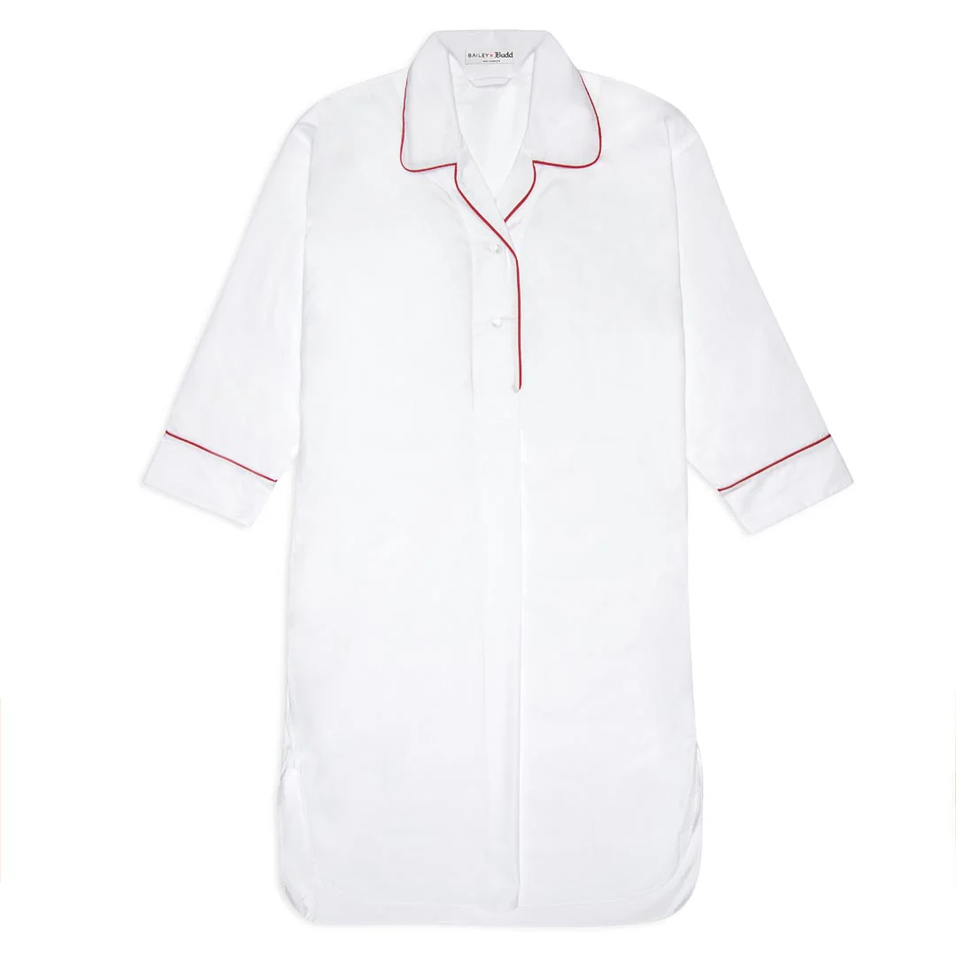 Kitty Plain Cotton Nightshirt in White