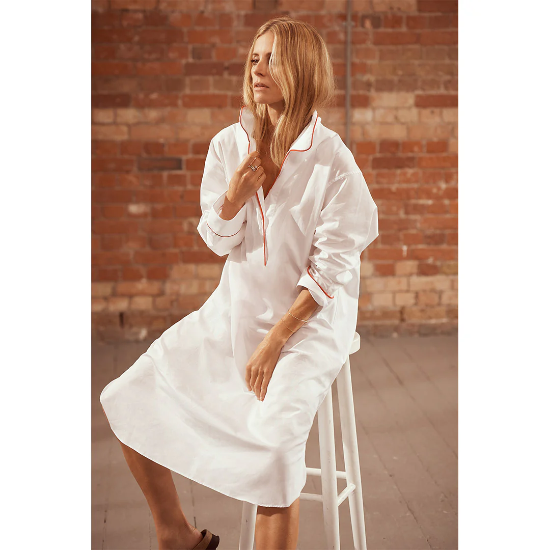 Kitty Plain Cotton Nightshirt in White - Image 2