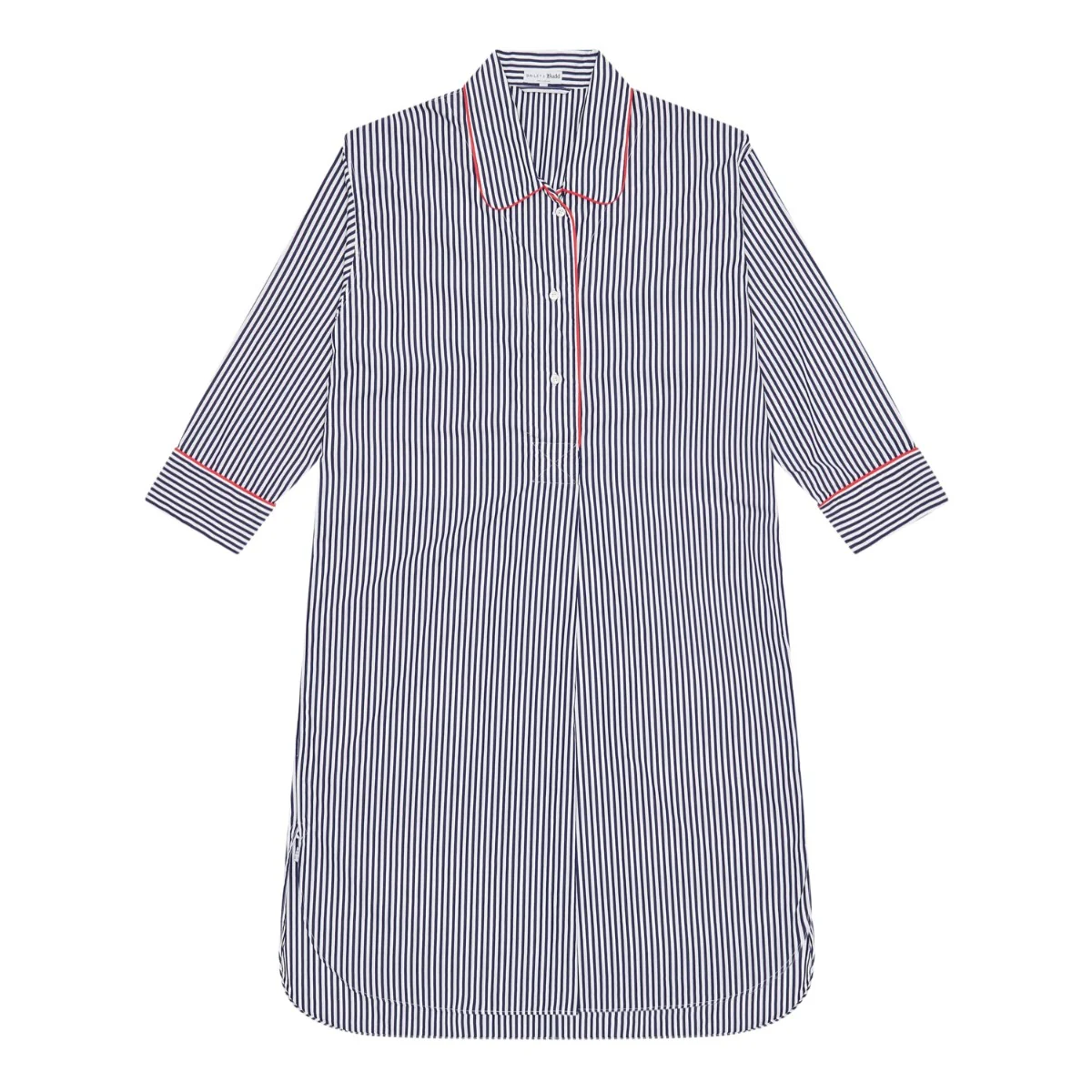 Kitty Stripe Cotton Nightshirt in Navy and White