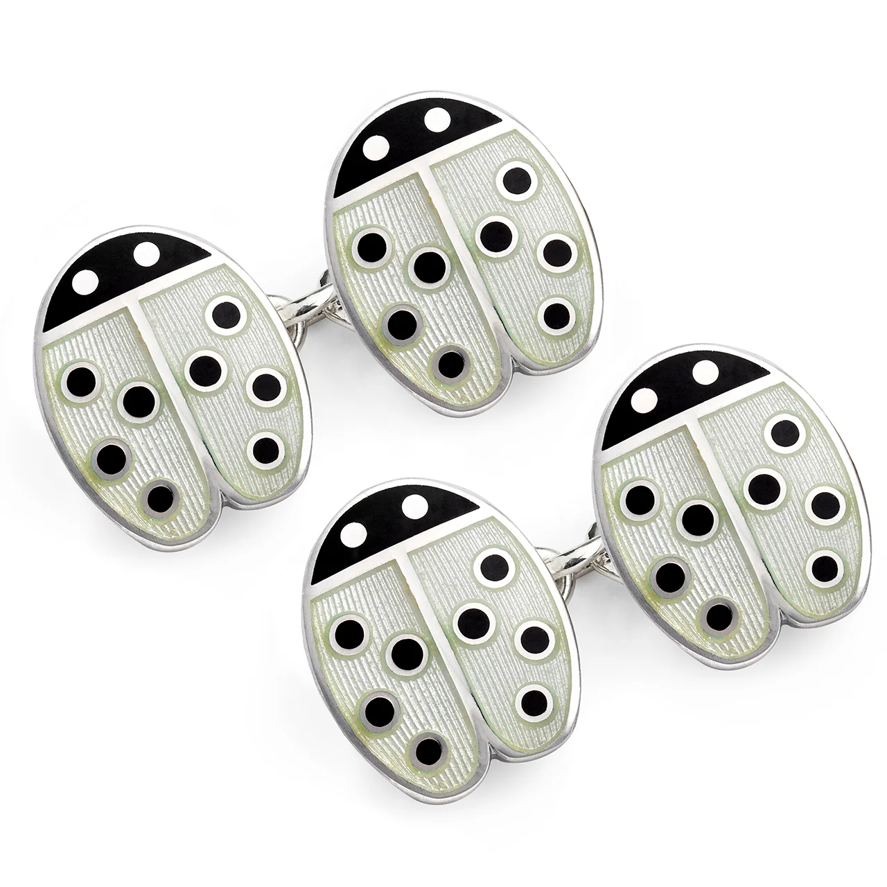Ladybird Silver Cloisonne Chain Cufflinks in White