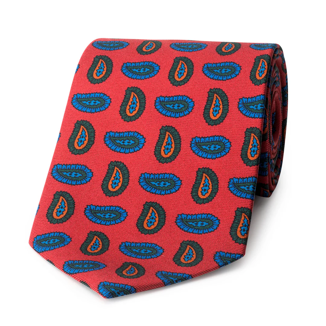 Large Pine Madder Silk Tie in Red