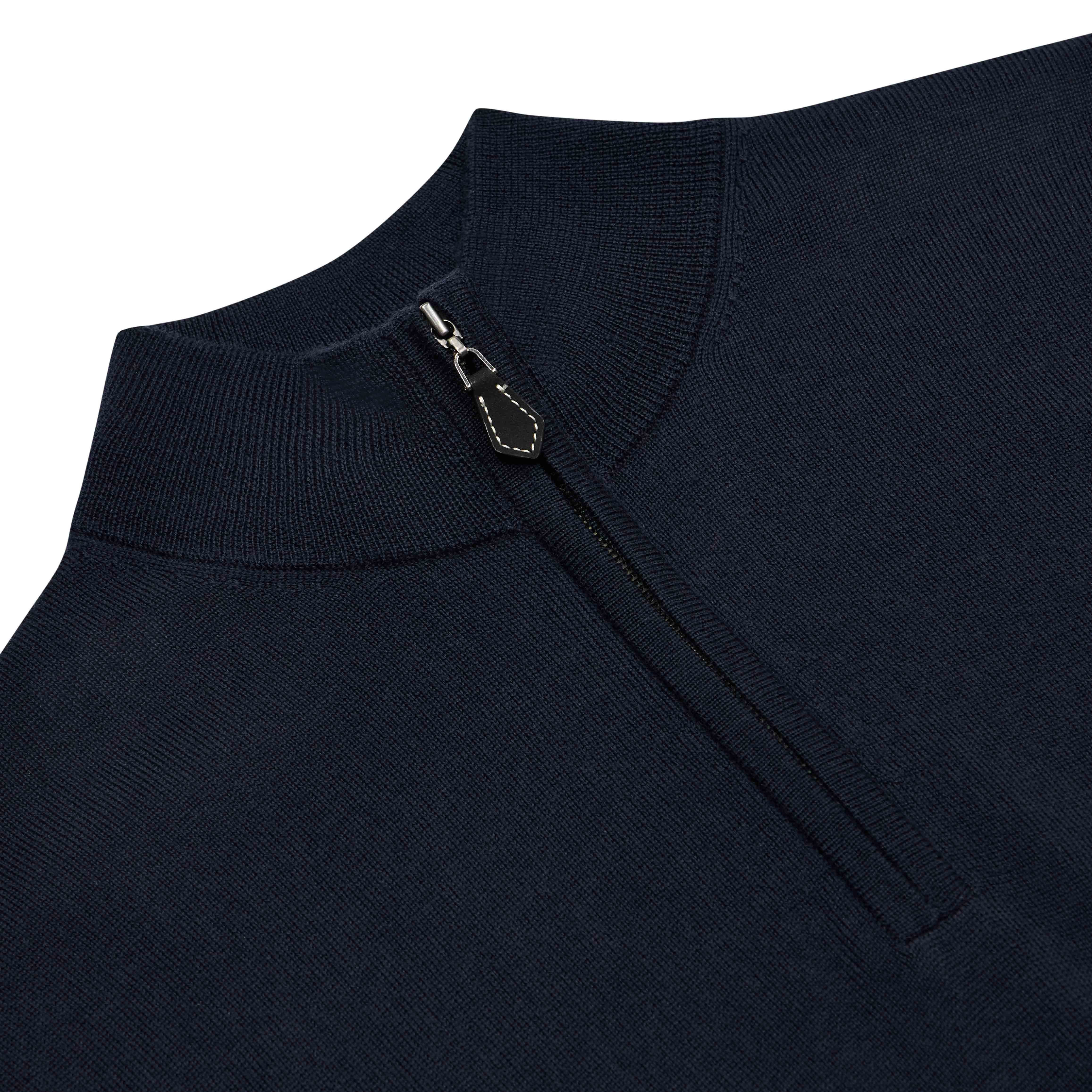 Leven Fine Merino Quarter Zip Gilet in Navy - Image 2