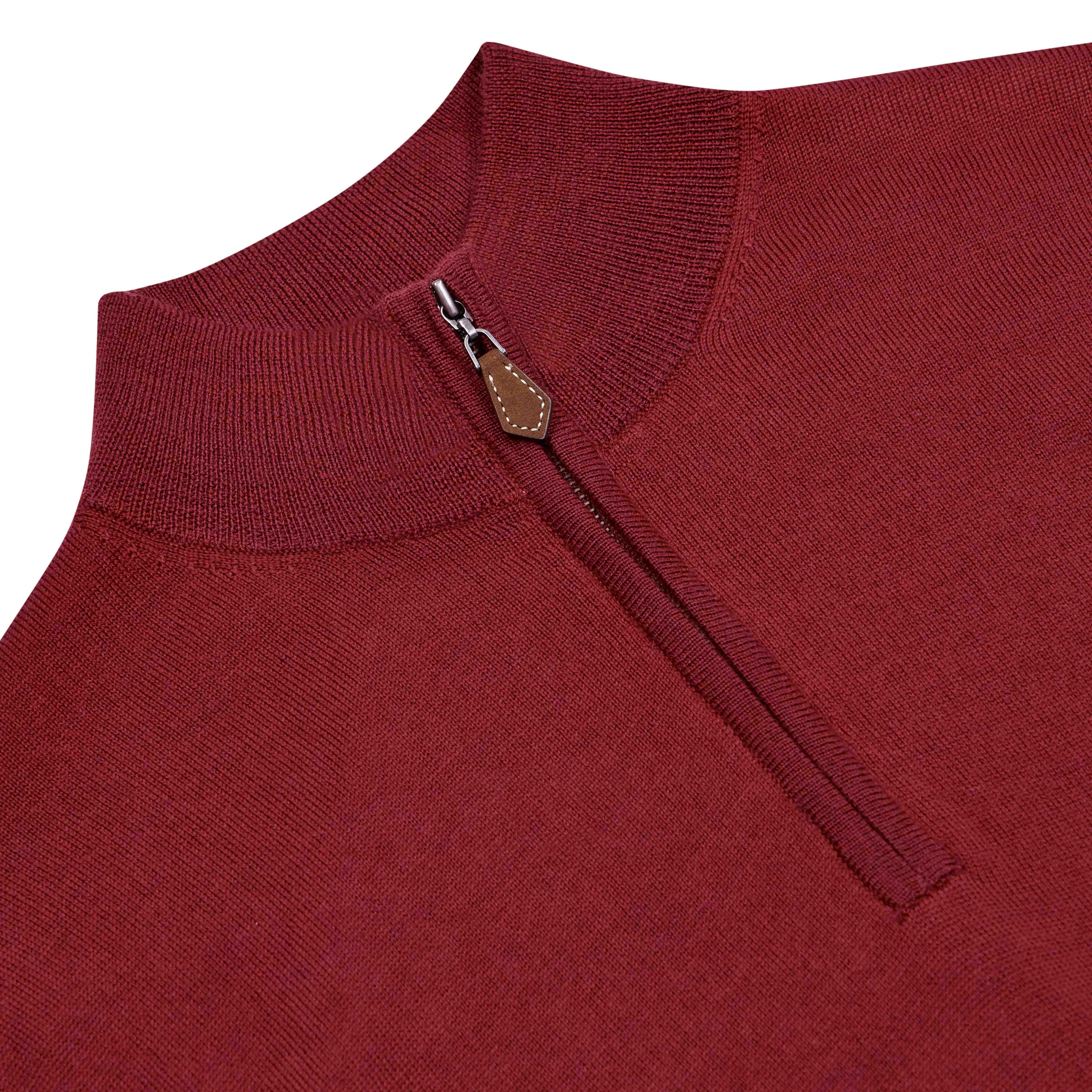 Leven Fine Merino Quarter Zip Gilet in Scarlet - Image 2