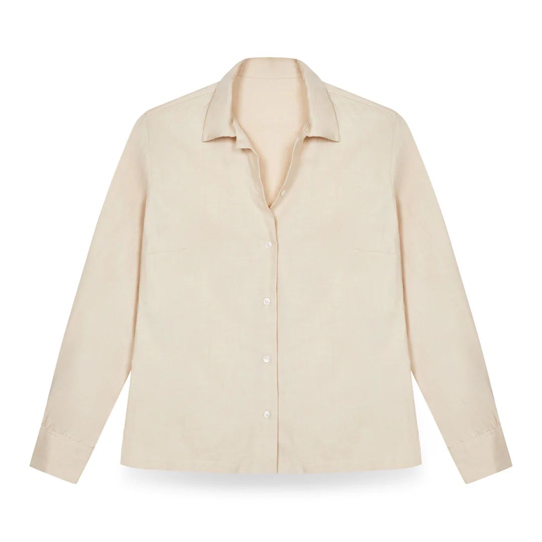 Lido Cotton Cashmere Button Cuff Shirt in Sand