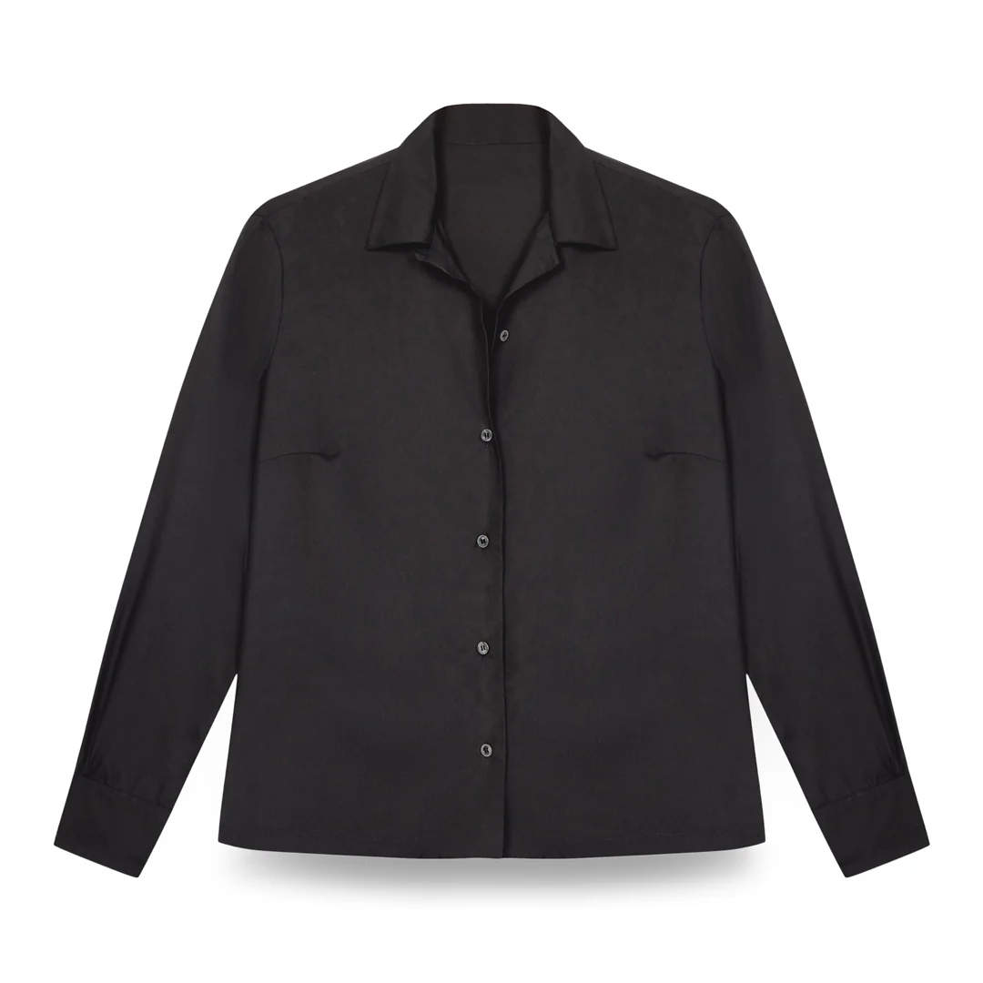 Lido Spun Silk Button Cuff Shirt in Black