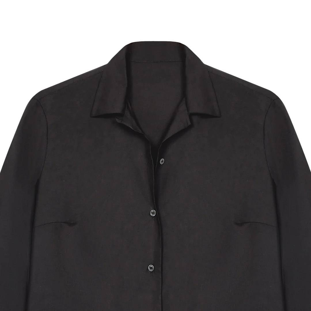 Lido Spun Silk Button Cuff Shirt in Black - Image 2