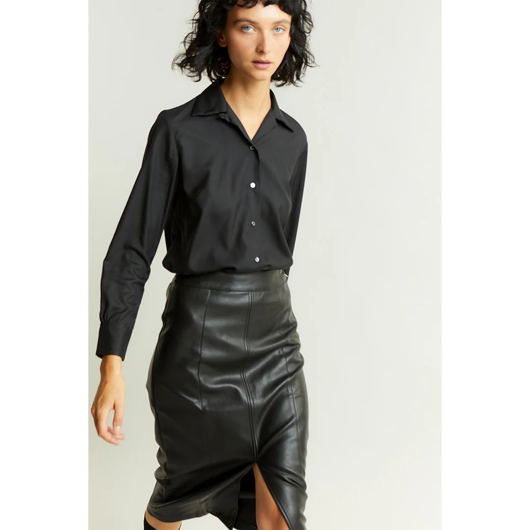 Lido Spun Silk Button Cuff Shirt in Black - Image 3