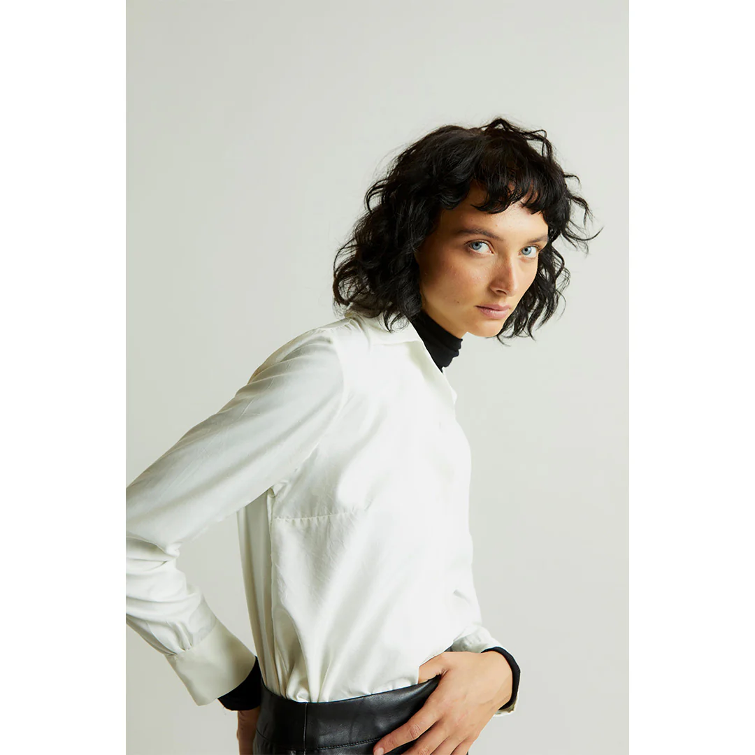 Lido Spun Silk Button Cuff Shirt in Cream - Image 4