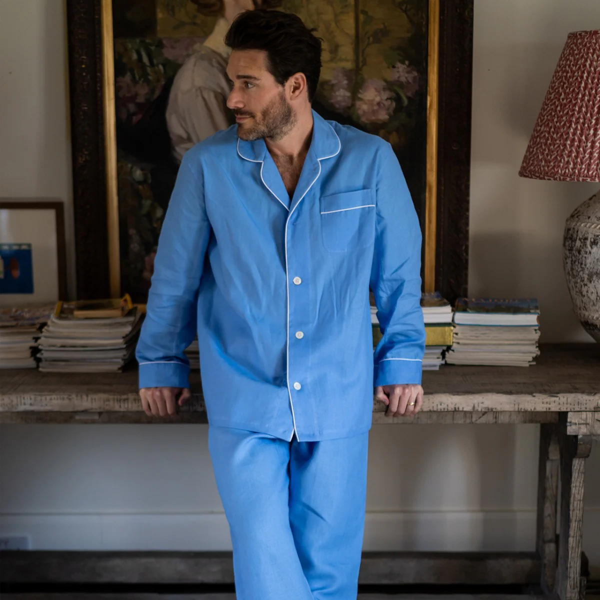 Plain Linen Pyjamas in Blue Lagoon - Image 5