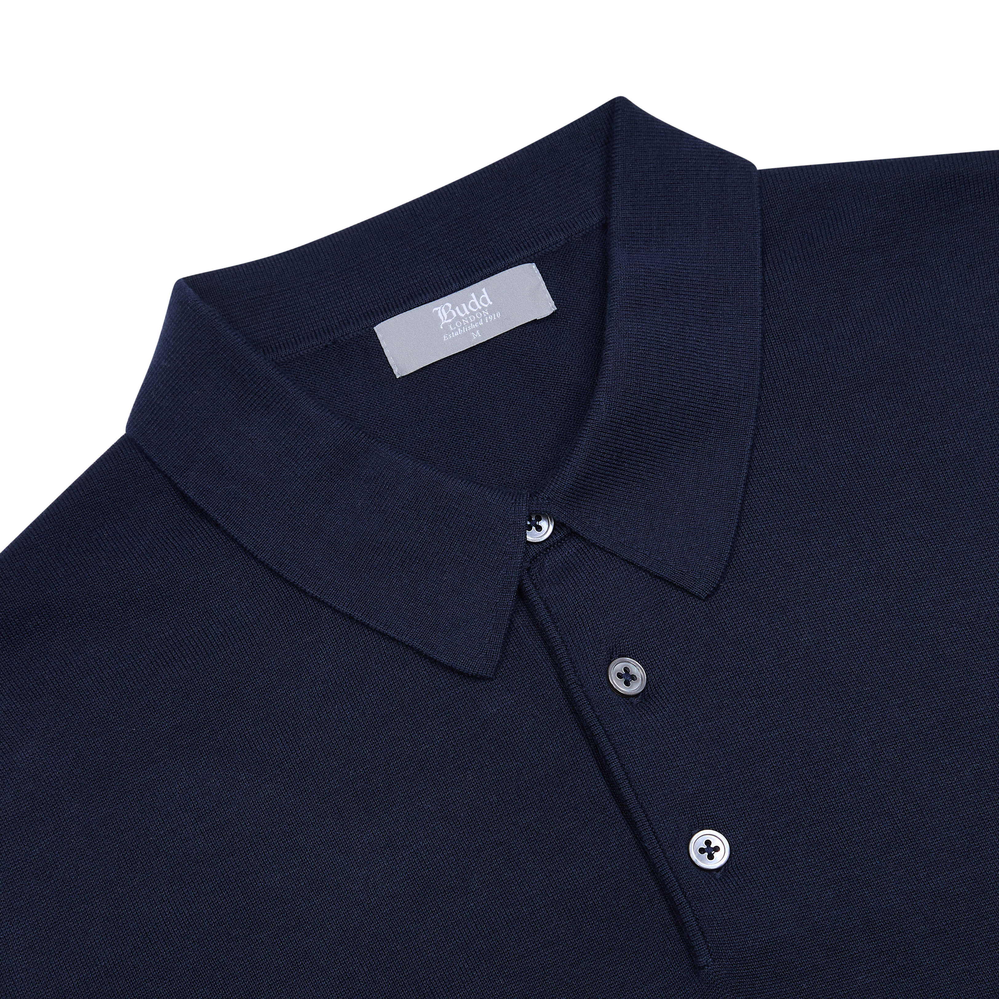 Liston Cotton Fine Knit Short Sleeve Polo Shirt in Navy - Image 3