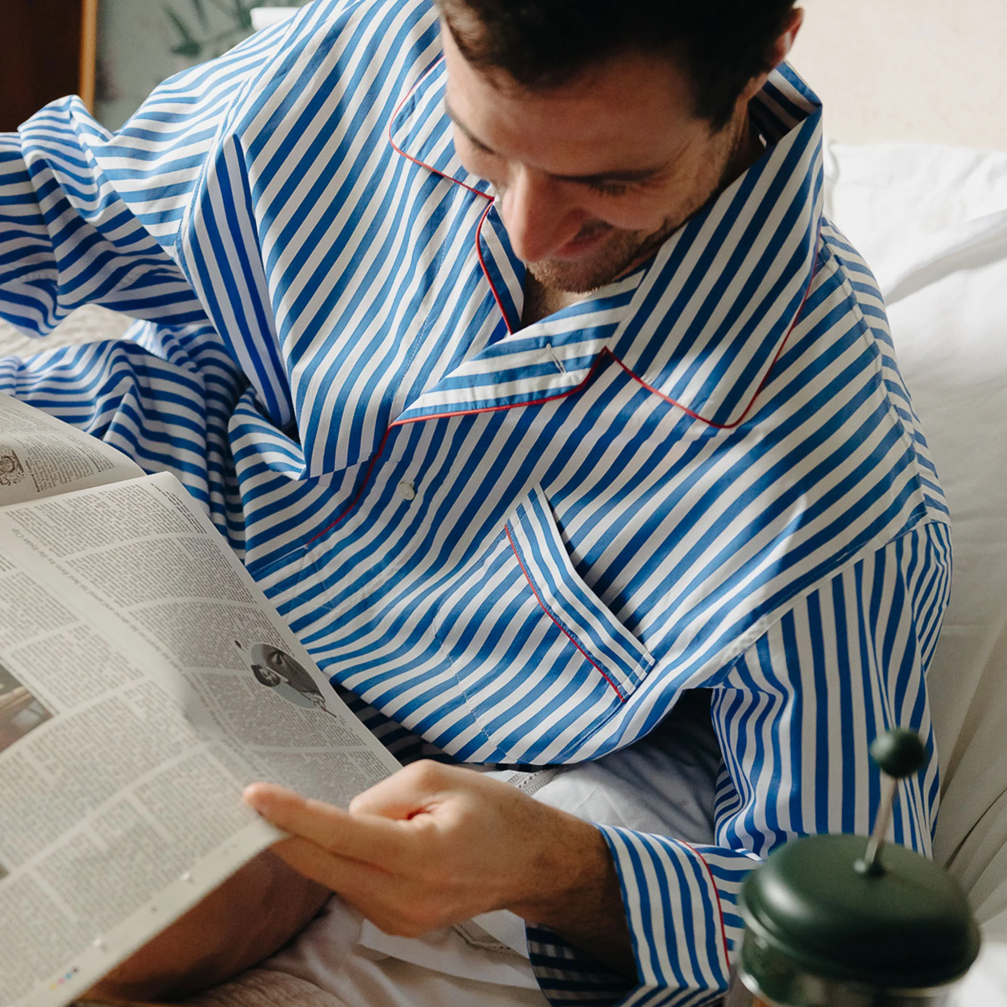 Men's Sea Island Quality Stripe Nightshirt in Royal Blue - Image 4