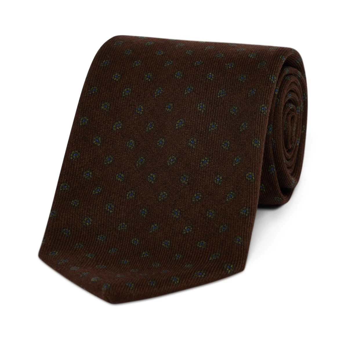 Mini Pine Motif Wool Tie in Brown